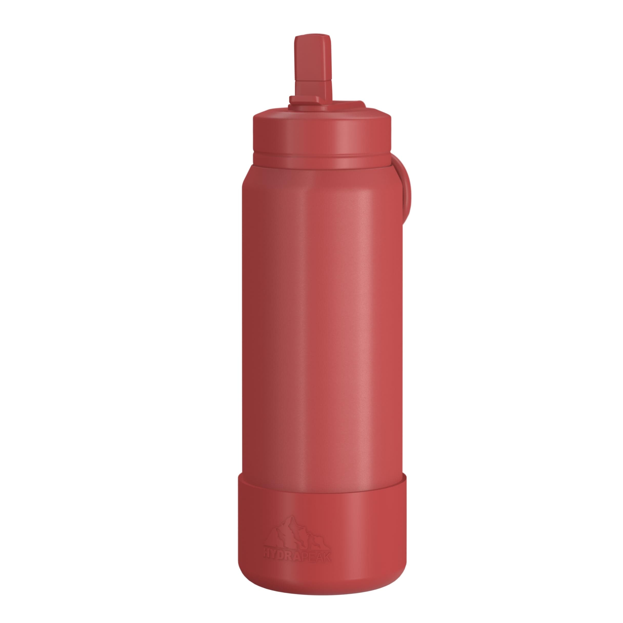 Hydrapeak 26oz Sport Insulated Water Bottle with Straw or Chug Lid, Leak & Spill Proof, Keeps Drinks Cold for 24 Hours, Hot for 12 Hours, Premium Stainless Steel Water Bottles (26oz, Faded Red)