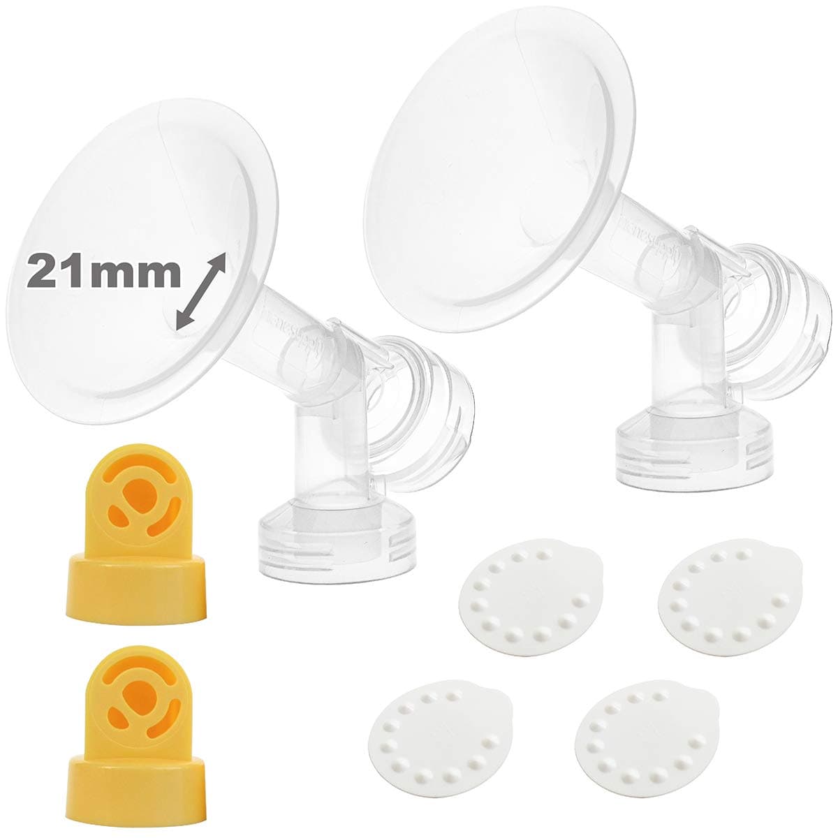 Nenesupply Pump Parts with 21mm flanges Compatible with Medela Breastpump Incl. Flange Breastshield Valve Membrane for Pump in Style Symphony Swing Not Original Medela Pump Parts