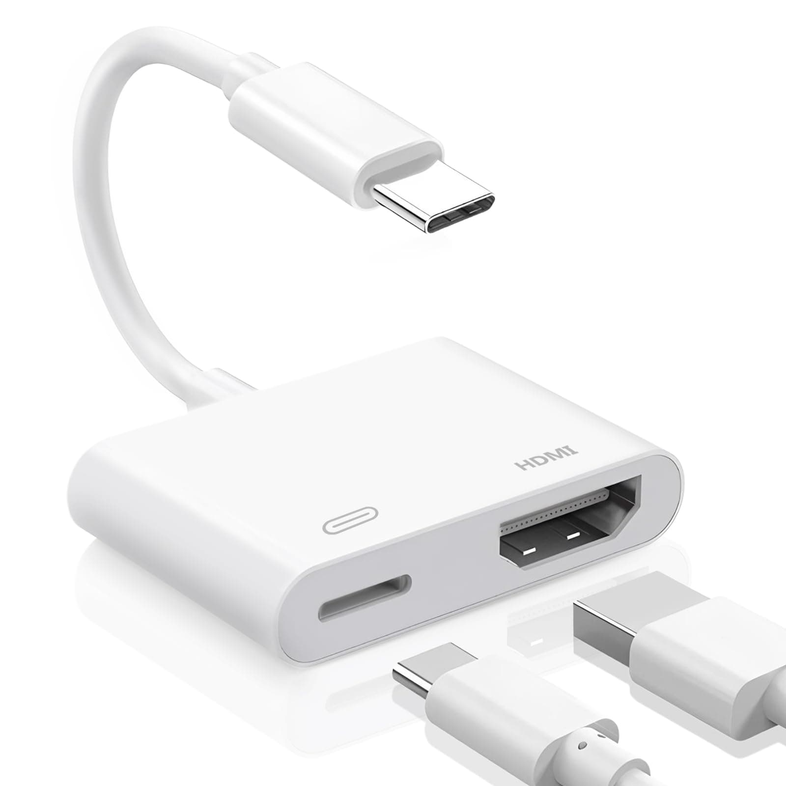 Type C to HDMI to USB C Adapter, USB C to HDMI Adapter with 100W Fast Charging & 4K@60Hz, iPhone to HDMI Adapter for TV, iPhone 15/16/17 Series to HDTV/Projector/Monitor