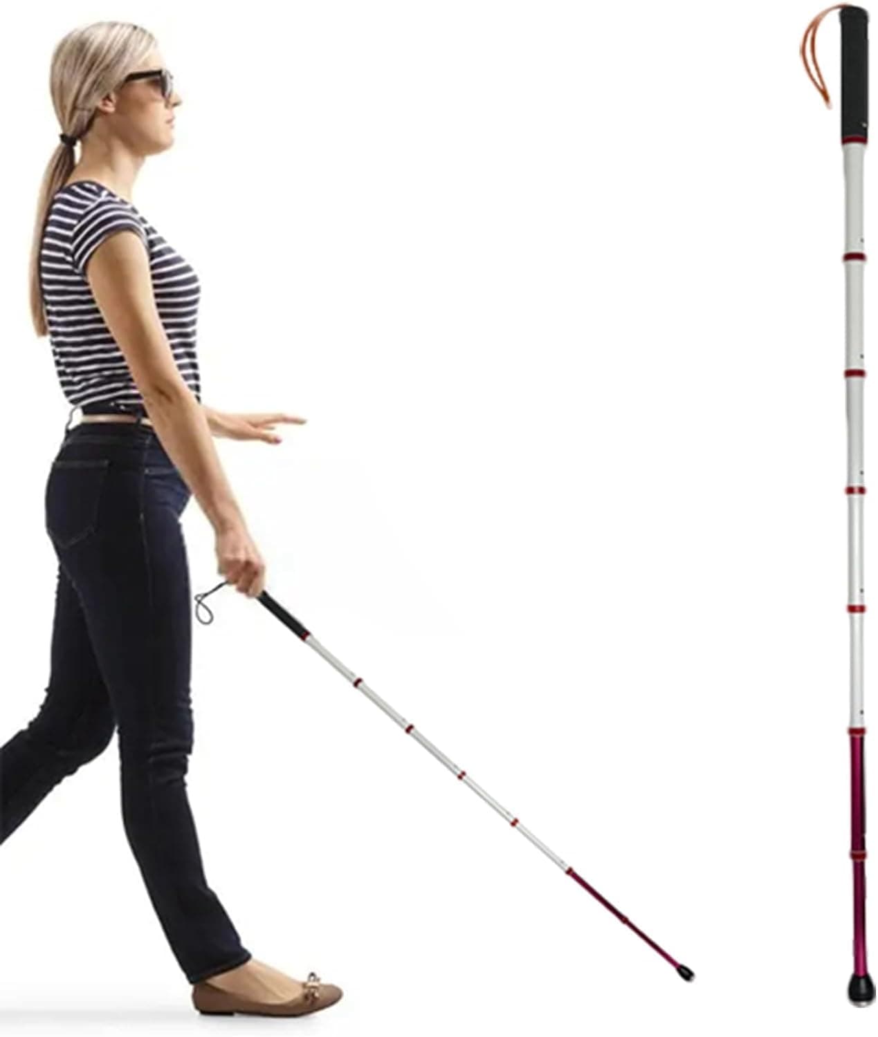 Canes for women, Folding Blind Cane, Telescopic Walking Cane for the Blind - Aluminum Alloy Blind Cane with Reflective Film - Portable Blind Walking Stick for Vision Impaired and Blind People(129.5cm/