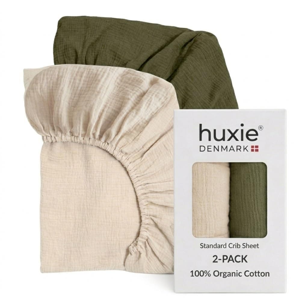 Huxie Crib Sheets, 100% Organic Cotton Muslin, 28"x52" Standard 2-Pack
