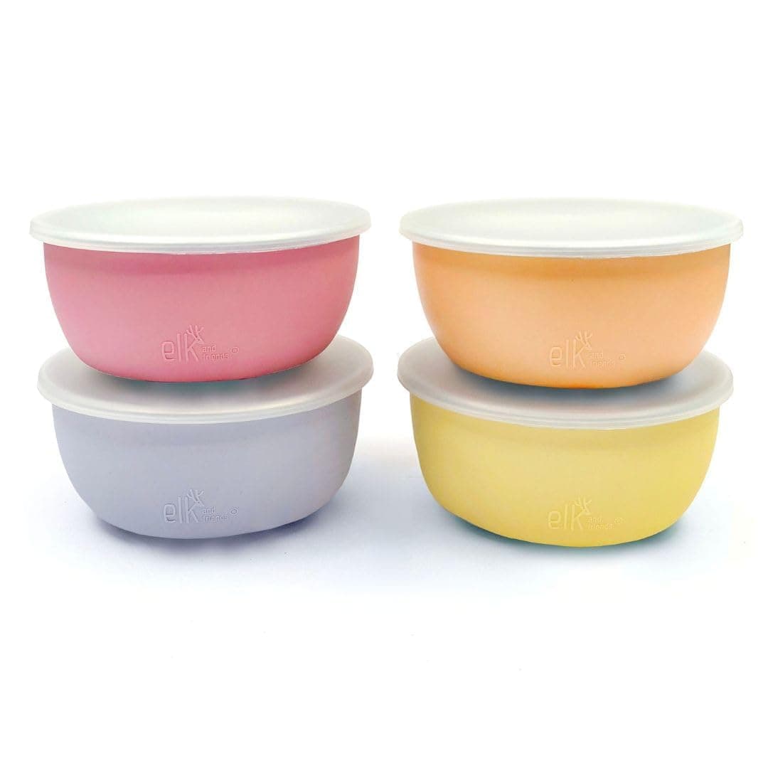 Elk and Friends Kids/Toddler Stainless Steel Bowls + Sleeves + Lids | 4pk