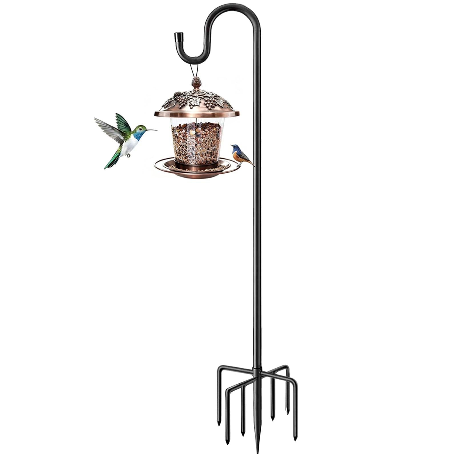 60" Shepherds Hooks for Outdoor, Heavy Duty Bird Feeder Pole for Hummingbird Feeder, Hanging Lantern, Shepherds Hook for Bird Feeders for Outside with 7 Prongs Base,1 Pack