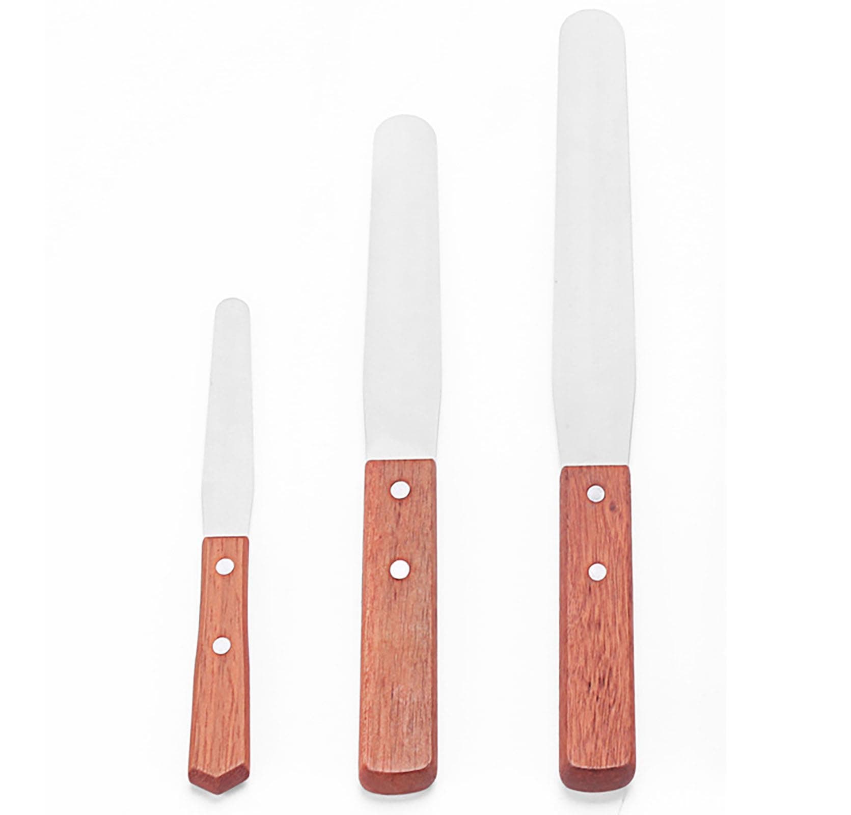 Cake Decorating Spatula, 3 Pcs 4 Inch, 6 Inch and 8 Inch Stainless Steel with Wood Handle for Icing Cake Scraper and Stripping Knives Tools (3)