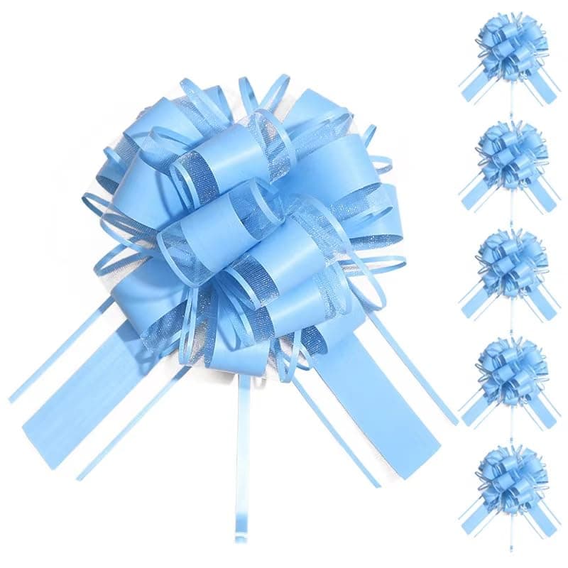 6 PCS Blue Pull Bows for Gift Wrapping Wrap Gift Bows Bow for Gifts Baskets Ribbon Birthday Bows for Gift Wrapping Bows Supplies Pull String Bows for Christmas Tree Gift Cabinet Bows for Presents