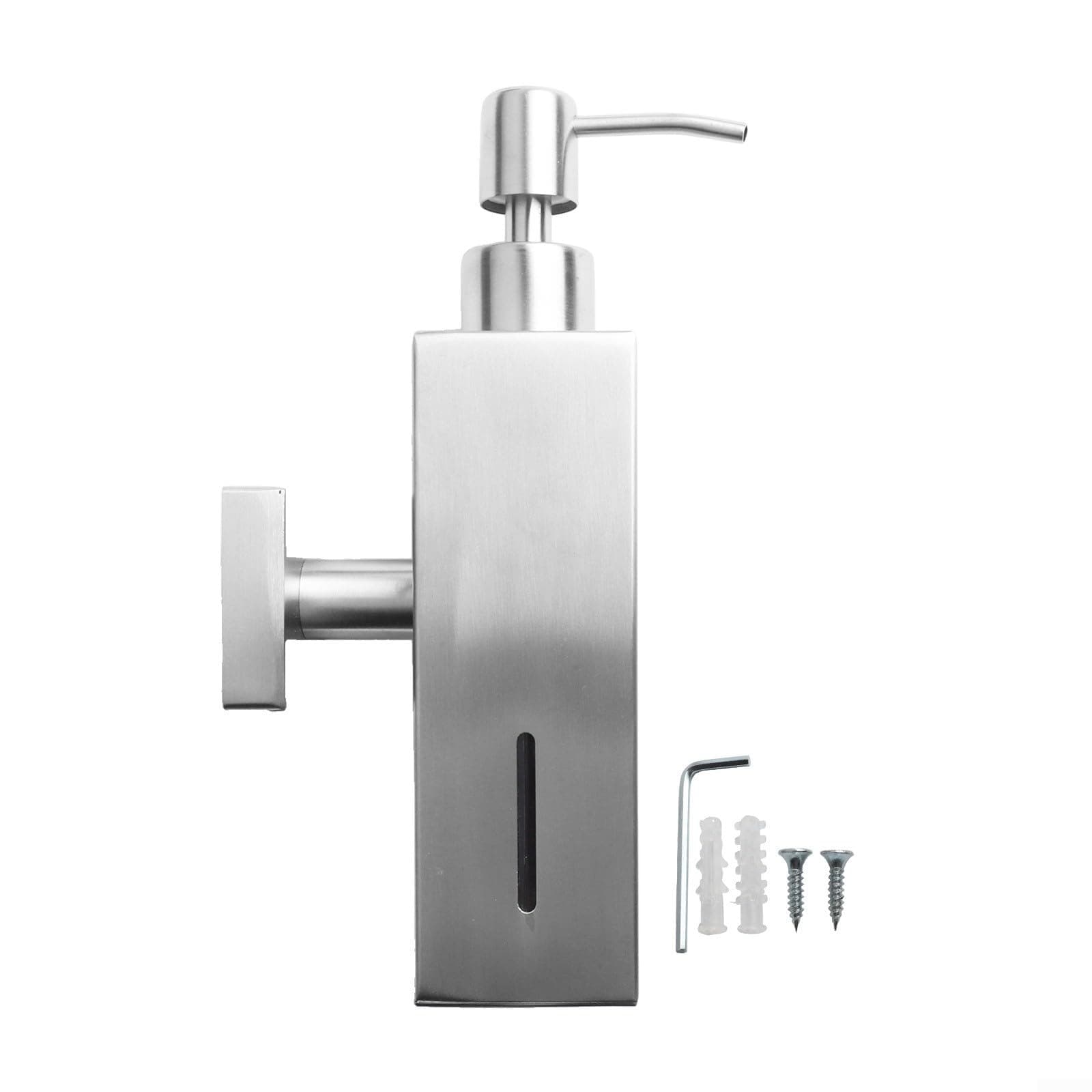 Square Wall Mounted Soap Dispenser Brushed Stainless Steel Manual Pump for Hotel Bathroom(Silver)