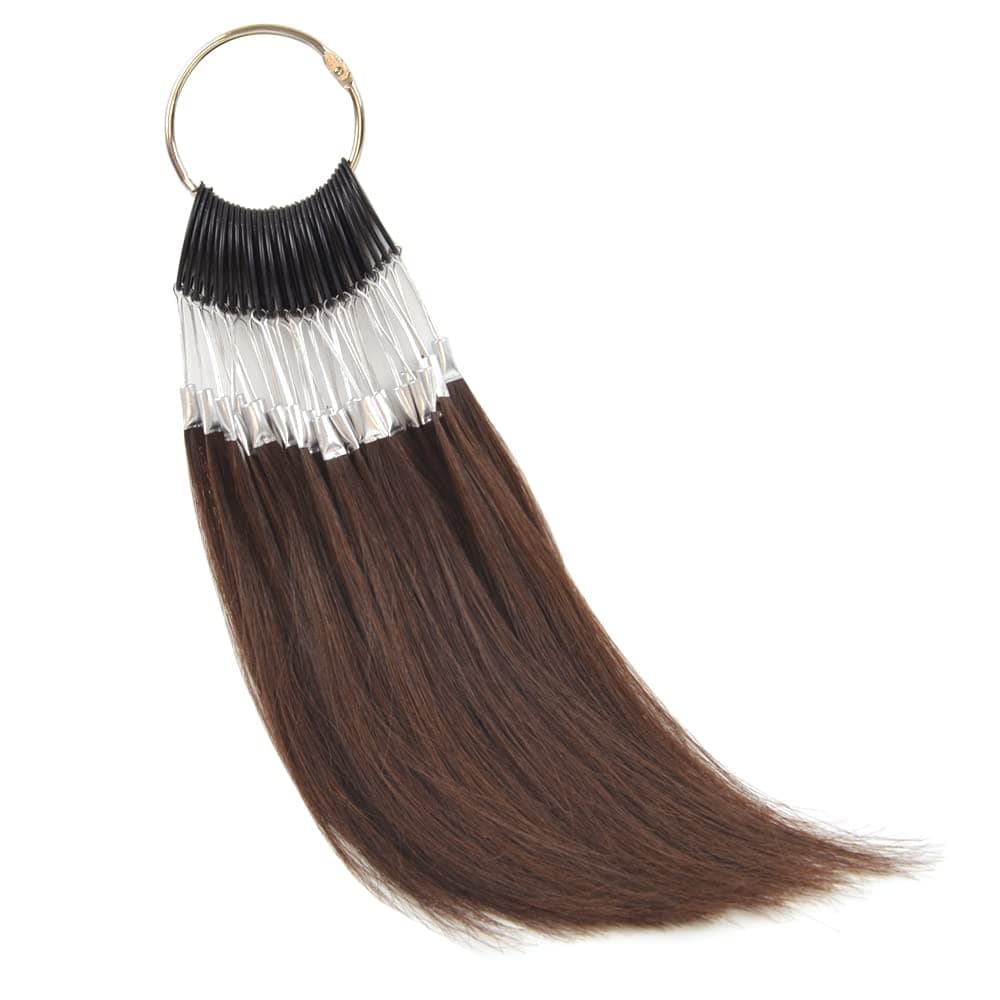 30 strands/set 100% Human Hair Swatches Testing Color Rings for Human Hair Extensions and Salon Hairdressing Hair Dyeing Sample (Dark Brown)