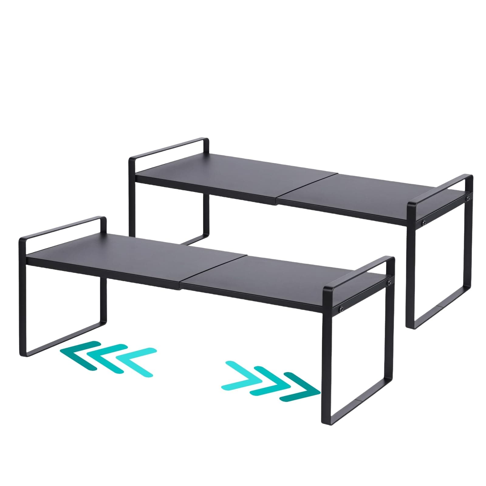 LJHFUQHUHU 2-Pack Expandable Shelf Organizer for Kitchen Countertop, Kitchen Organizers and Storage,Under Sink Expandable Shelf Organizer (Black, 8.2’’D * 12.2-21.6’’W * 7.7’’H)