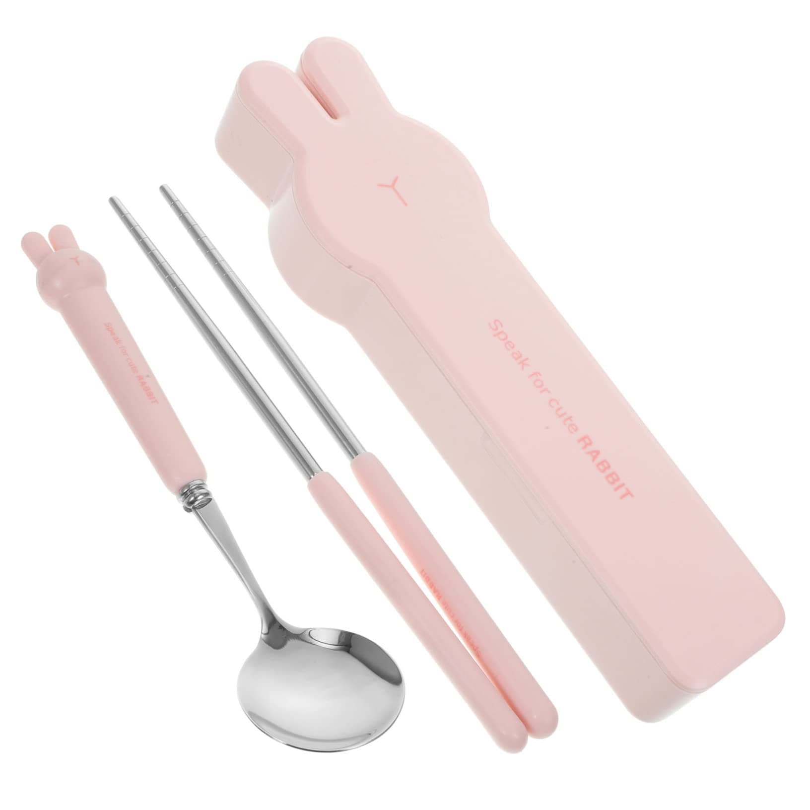 ELAYARD 1 Set Cartoon Portable Utensils Set Stainless Steel Spoon Chopsticks Set for Students Lightweight Travel Tableware for Outdoor Use Cute Design for