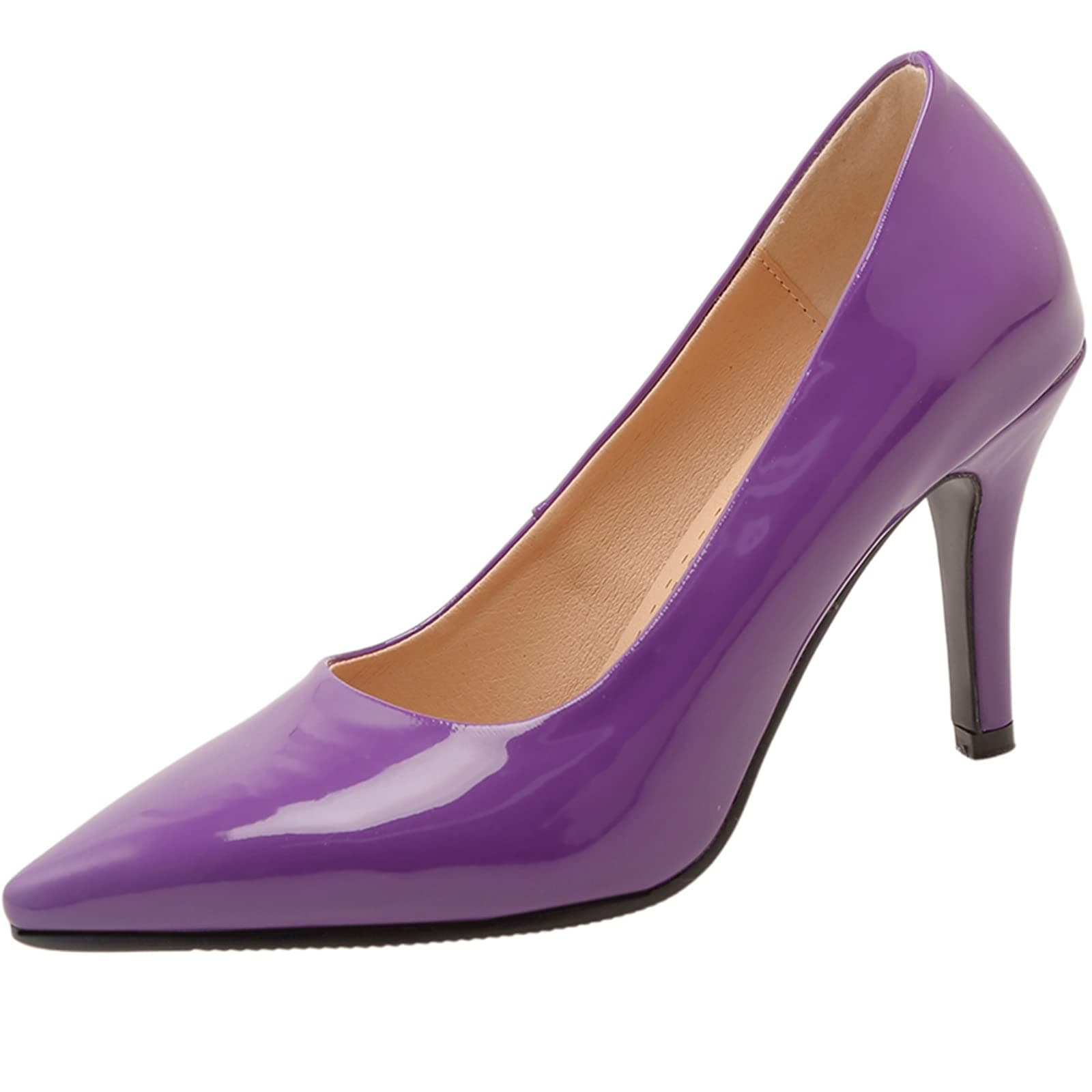 Cocey Elegant Women's Pumps Pointed Toe Heels with Slip-on Dark Purple