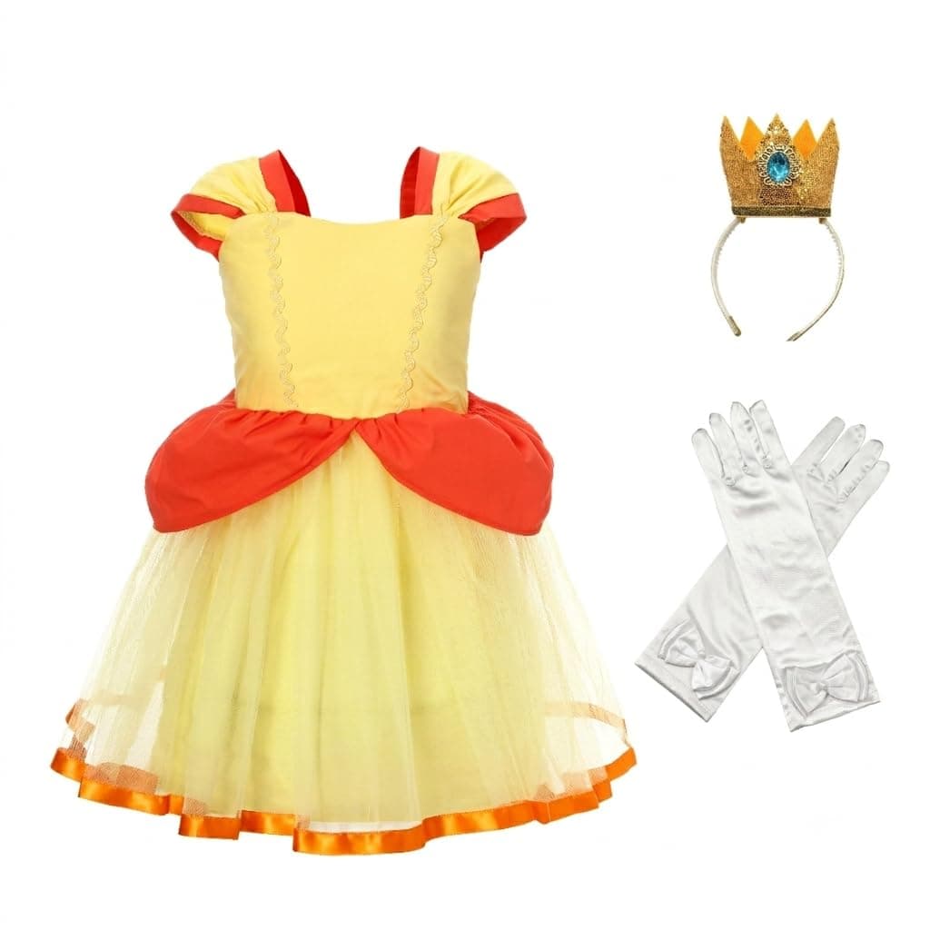 Dressy Daisy Princess Costume Dress Baby Girls Halloween Birthday Party Outfit with Crown & Gloves Size 12-24 Months, Yellow