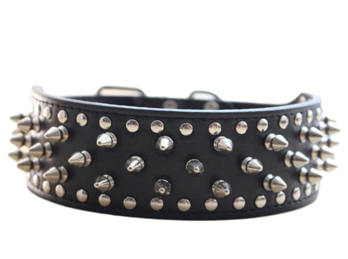 Bbmmayy Leather Dog Collar, Spiked Studded Dog Collar for Medium Large Dogs Pit Bull Mastiff Bully Boxer (M, Black)