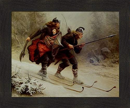 Birkebeiner - Rescue of Prince Haakon by Knud Larsen Bergslien 20x24 Birchlegs Skiing Vikings Norwegian Warriors Framed Art Print Wall Décor Picture