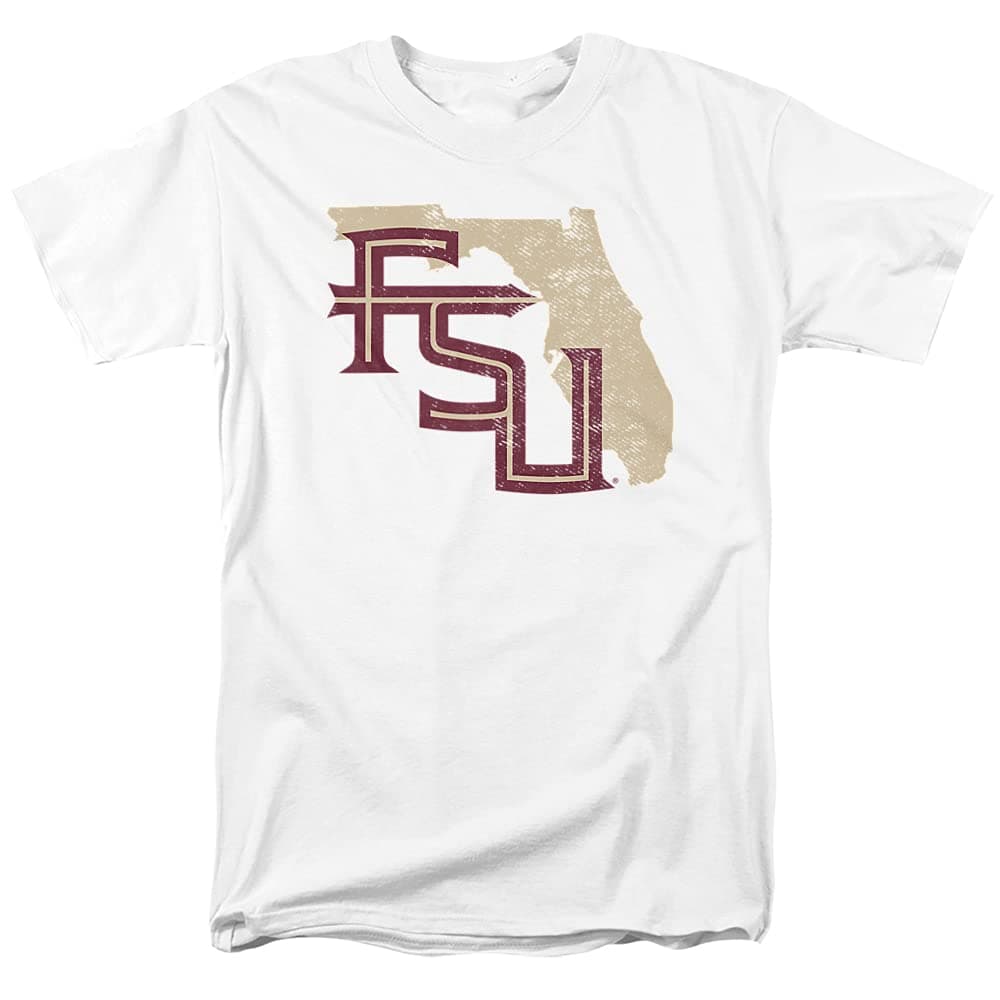 Florida State University FSU Seminoles Official State Shape Unisex Adult T-Shirt, White, X-Large
