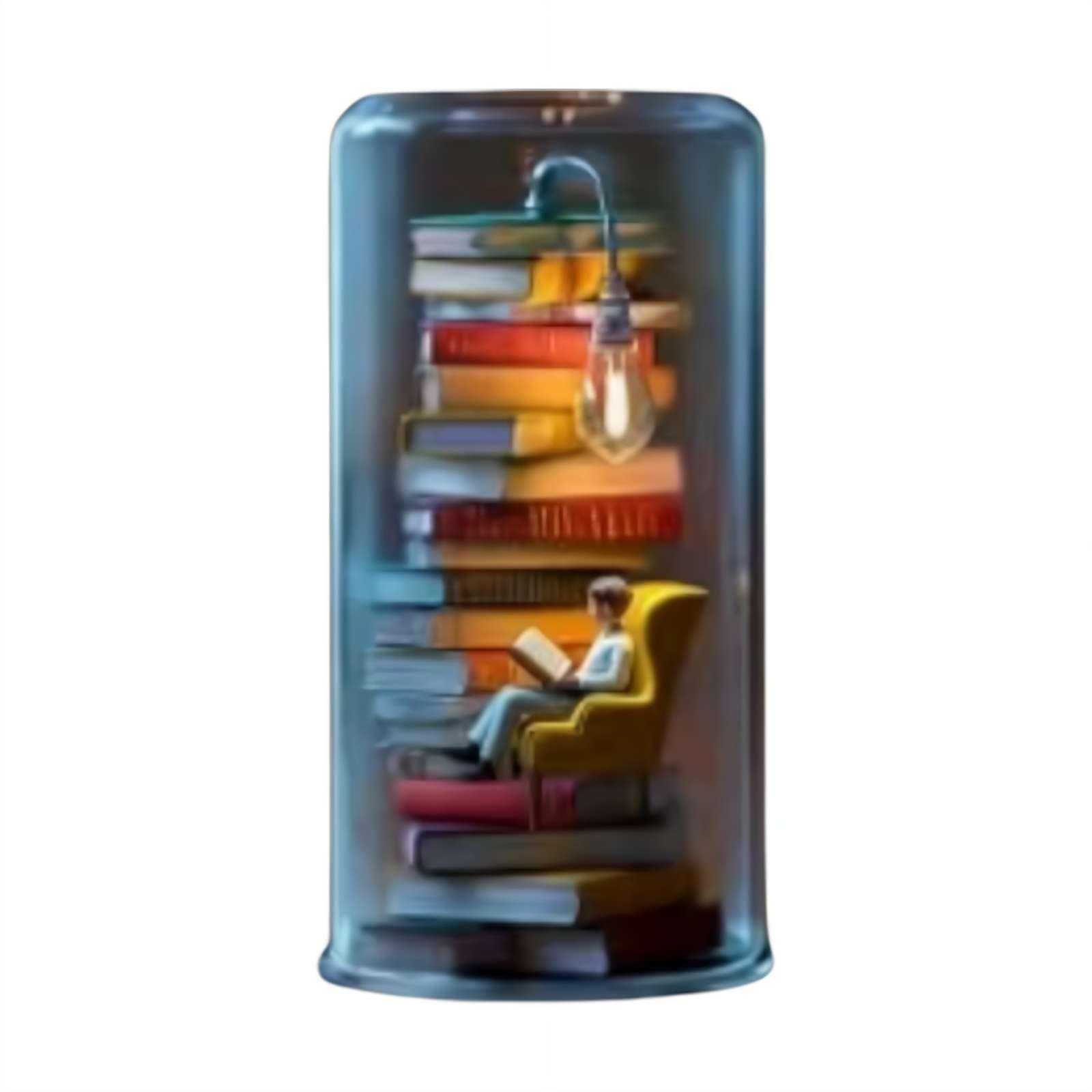 Reader Night Light,LED Resin Stained Stacked Books Lamp,Tiny Bookshelf Library Statue Light,3D Miniature Book Lamp,Warm Vintage Nightstand Desk Book Lamps,for Readers,Librarian,Bookworms,B-ook Lovers