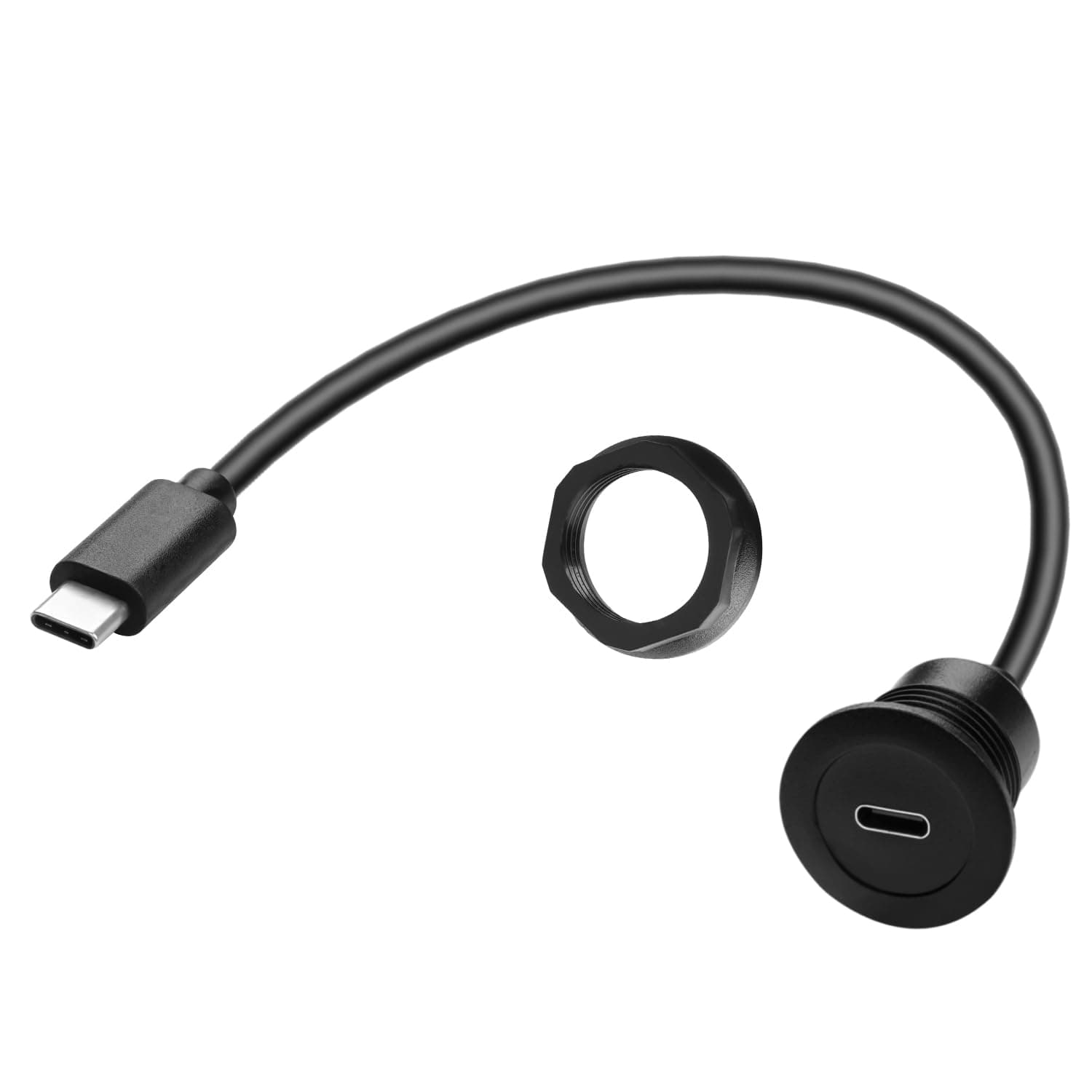 QIANRENON 5Gbps USB C Flush Mount Adapter Fast Charging Short Cable PD60W USB Type C 3.0 Male to Female Threaded Fixed Mount Connector Cable, Max 20V 3A,for Car/RV/Boat Dashboard, 30cm/11.8in