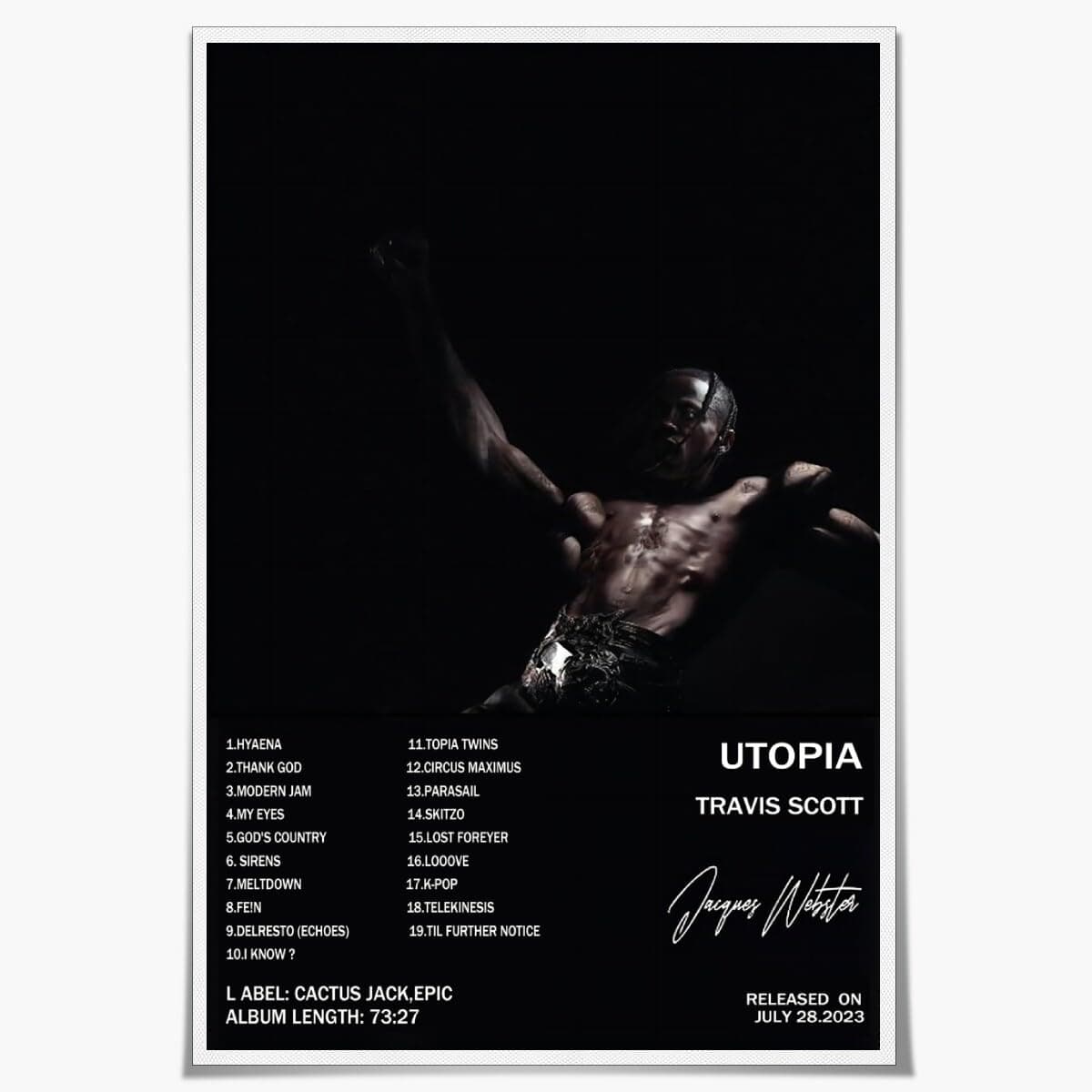 Utopia Album Cover Poster Travis Scott Poster Music Album Cover Art Prints Modern Black Aesthetic Canvas Wall Art For Bedroom Wall Decor Unframed16x24inch