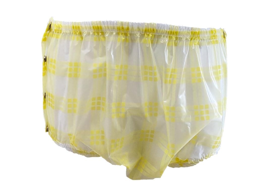 Haian Classic Unisex Adult Incontinence Snap-on Plastic(TPU) Printed Waterproof Pants (M, Yellow Plaid)