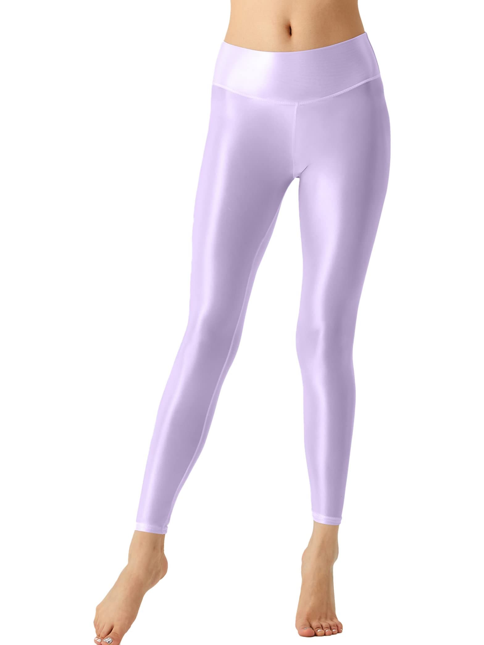 Yihuimin Women Glossy Oil Tummy Control Workout Leggings Swim Athletic Yoga Ultra-thin Tights Pants Purple Medium