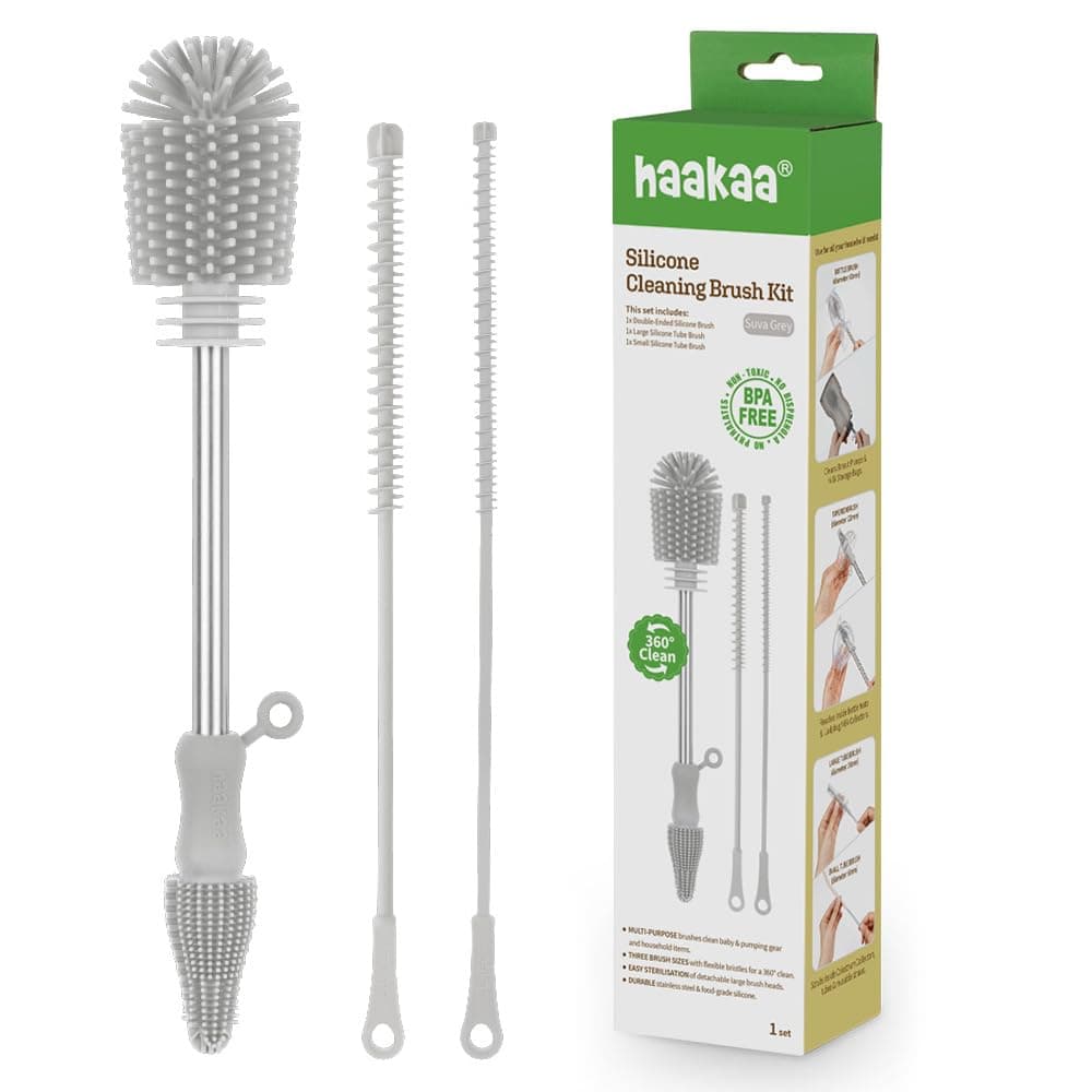 Haakaa Food-Grade Silicone Cleaning Brush Kit 3-Piece (Kit-Grey)