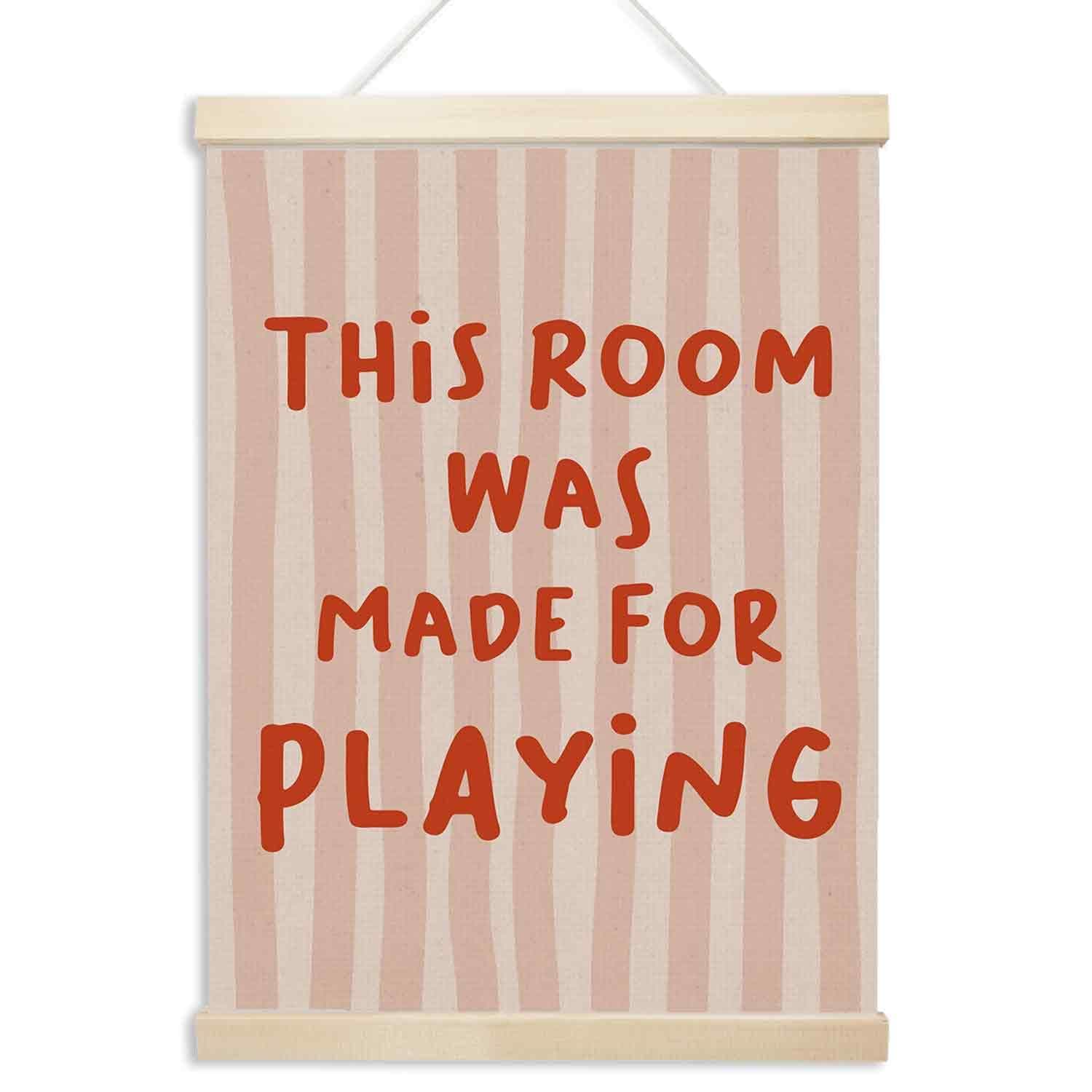 Xmsaitar Kids Playroom Poster Hanger Frame Wall Decor, This Room Was Made for Playing Prints for Wall Hanging Decor Art, Pink Nursery Preppy Pictures Banner for Girly Toddler Room Dorm Bedroom 12x16in