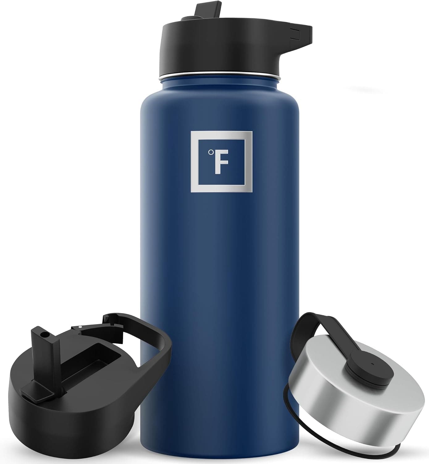 IRON °FLASK Sports Water Bottle - Wide Mouth with 3 Straw Lids - Stainless Steel Gym & Outdoor Bottles for Men, Women & Kids - Double Walled, Insulated Thermos, Metal Canteen - Twilight Blue, 32 Oz