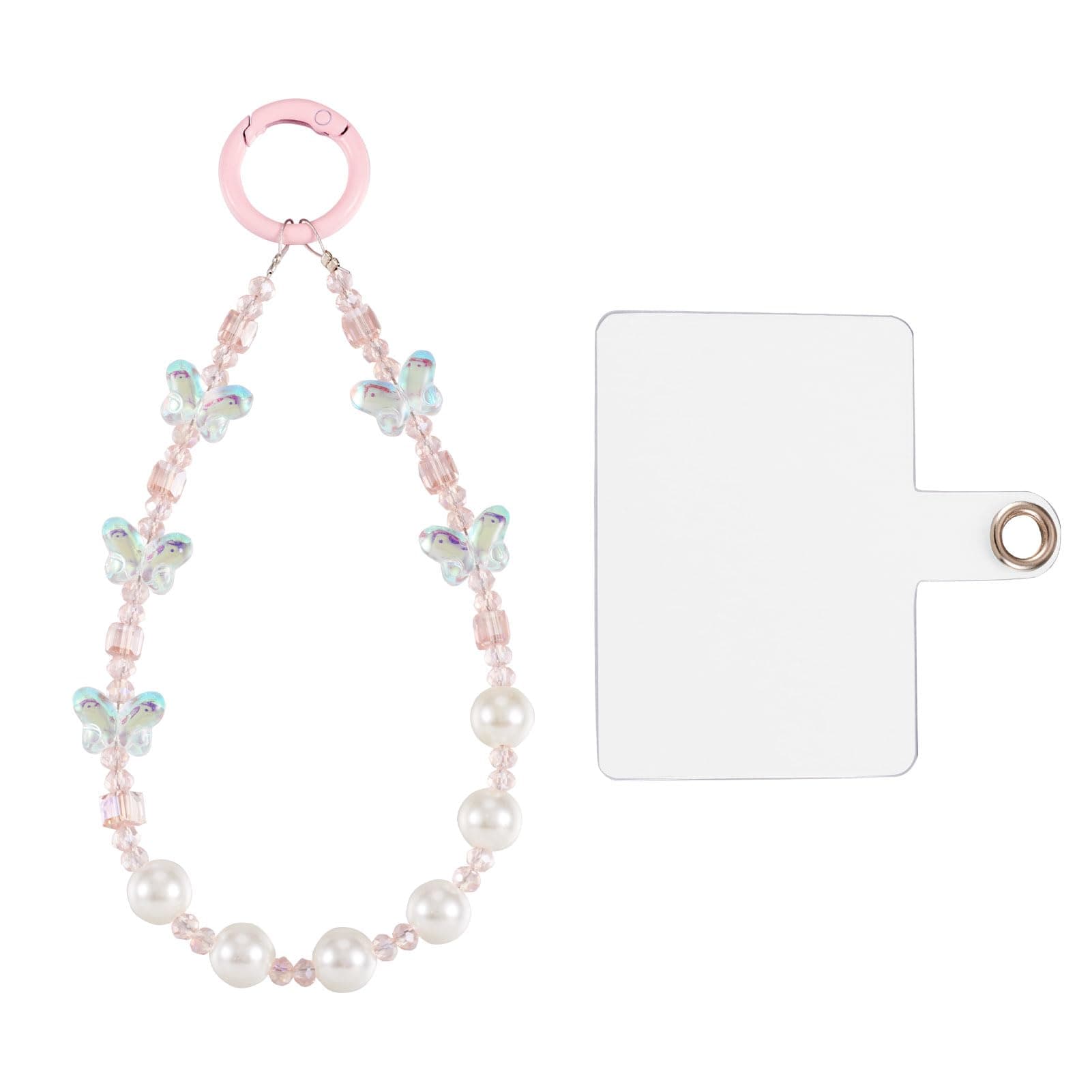 Craftdady Butterfly Beaded Phone Wrist Strap Cute Resin Beads Phone Lanyard with Plastic Sheet Aesthetic Phone Charms Strap Pearl Beaded Detachable Phone Chain for Women Keychain Bag Decorations,