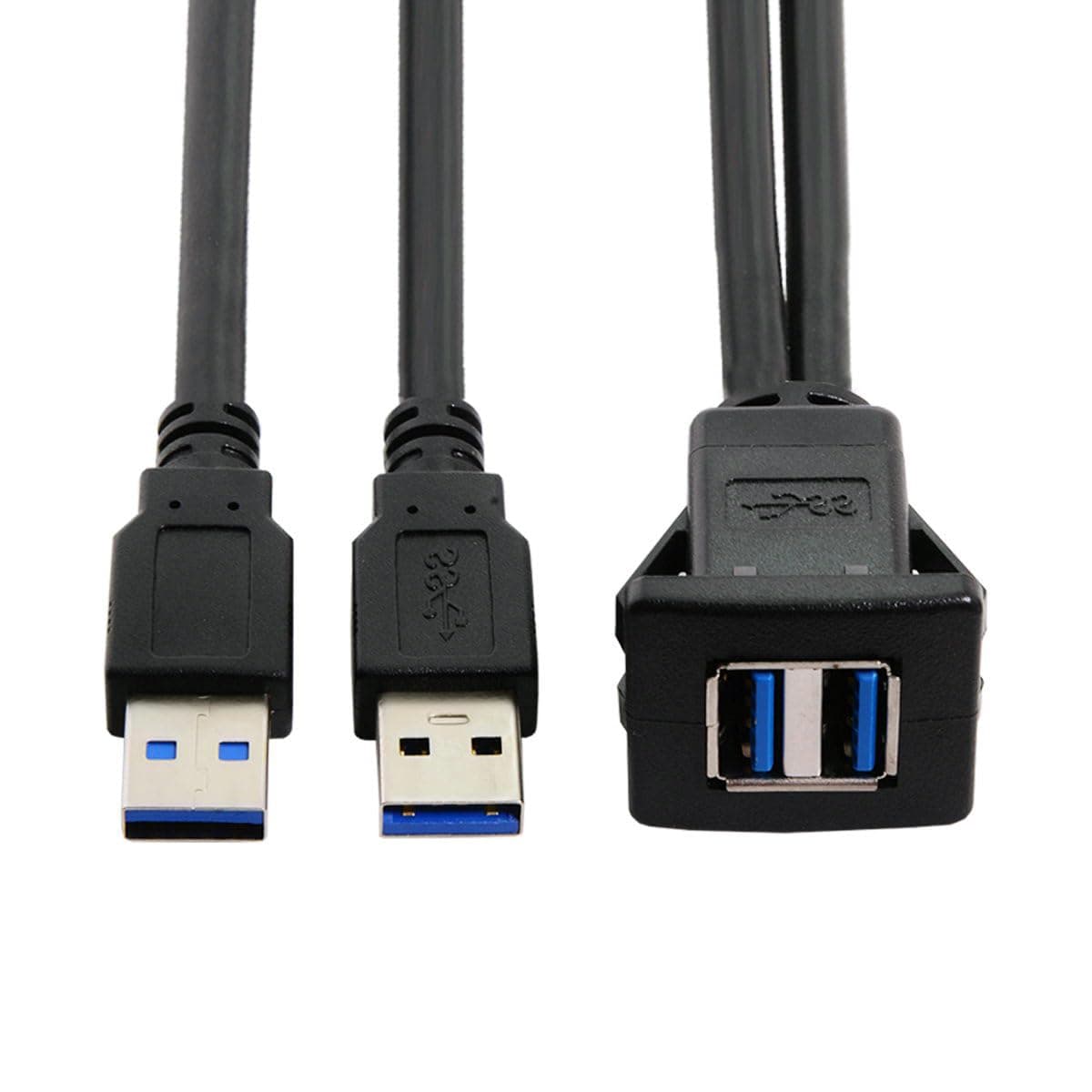 JSER Dual USB 3.0 Extension AUX Flush Mount Car Mount Extension Cable for Dashboard Panel 1m