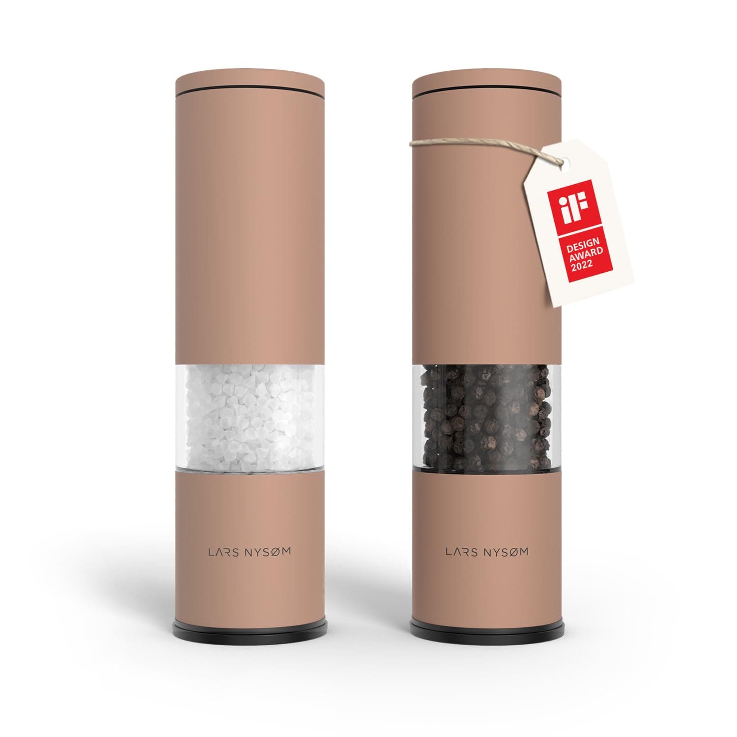 LARS NYSØM Salt and Pepper Mills Set Stainless Steel with Adjustable Ceramic Grinder 2 Pieces I Design Spice Mills Set Manual (Blush Rose)