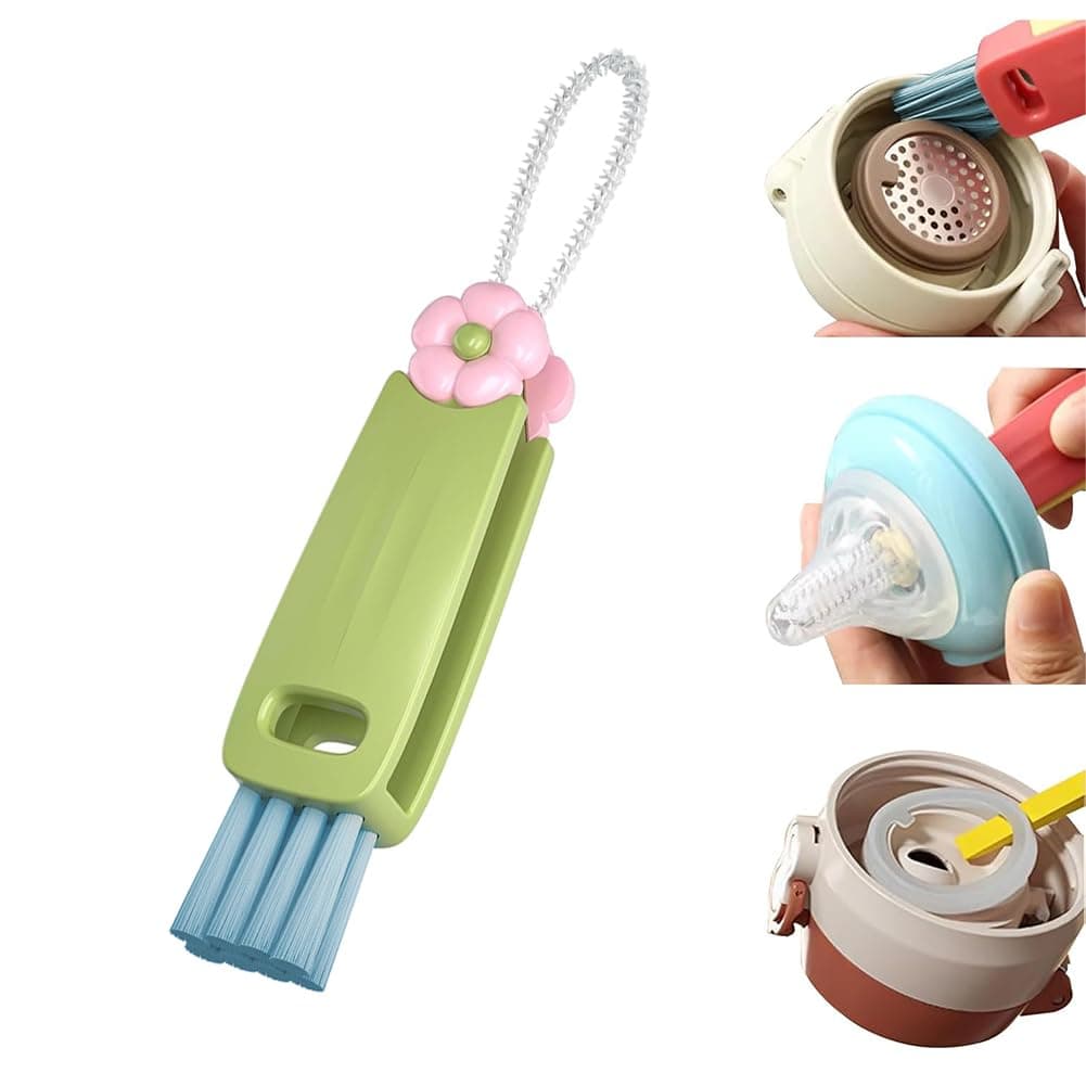 3-in-1 Cup Lid Gap Cleaning Brush Set, Multipurpose Bottle Cleaner for Small Openings, Crevice Brush for Cup Lids and Kitchen Use (Green)
