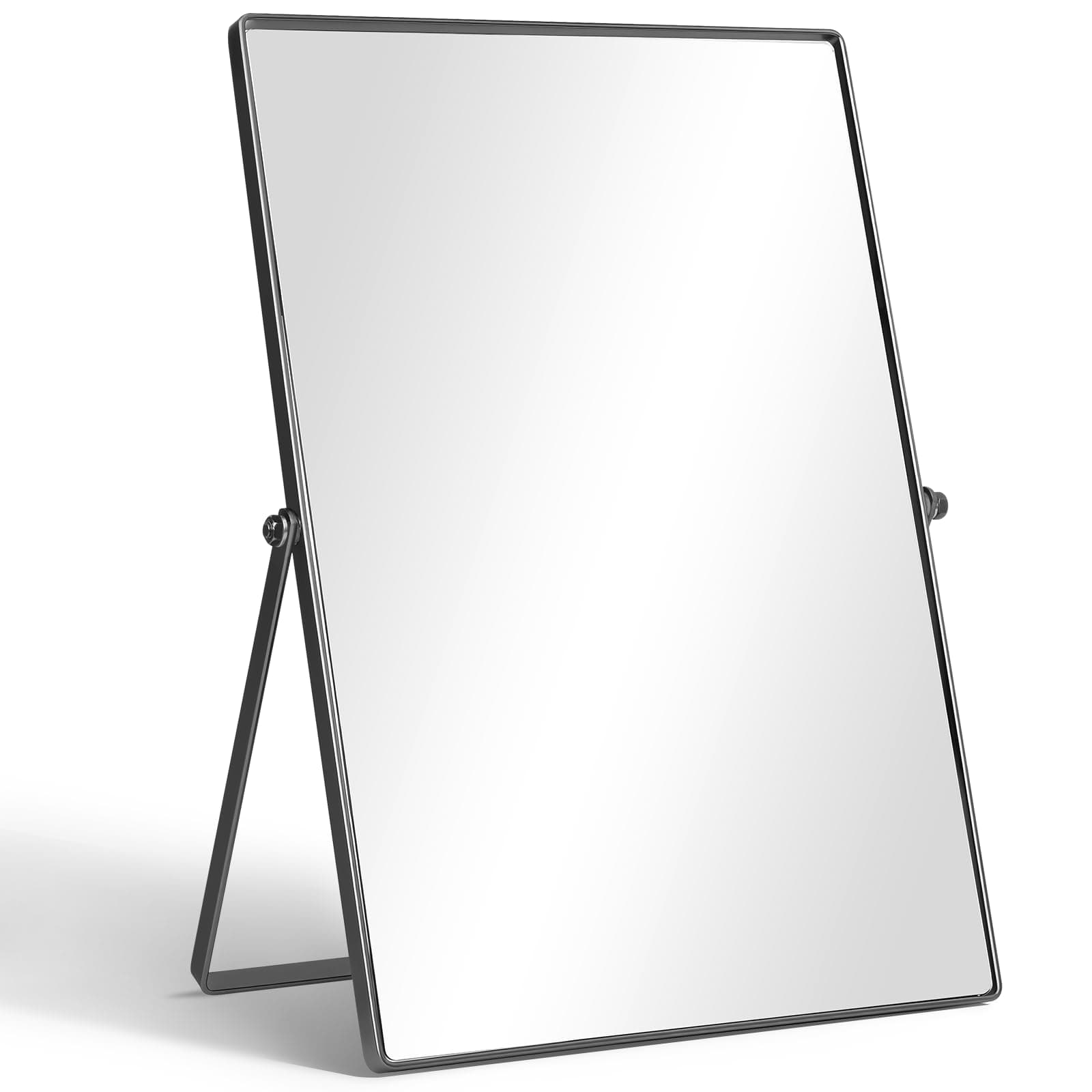 QEEYON Vanity Desk Table Mirror, Adjustable Rectangular Tabletop Standing Makeup Mirror with Metal Framed for Living Room, Bedroom, Bathroom, Dark Grey