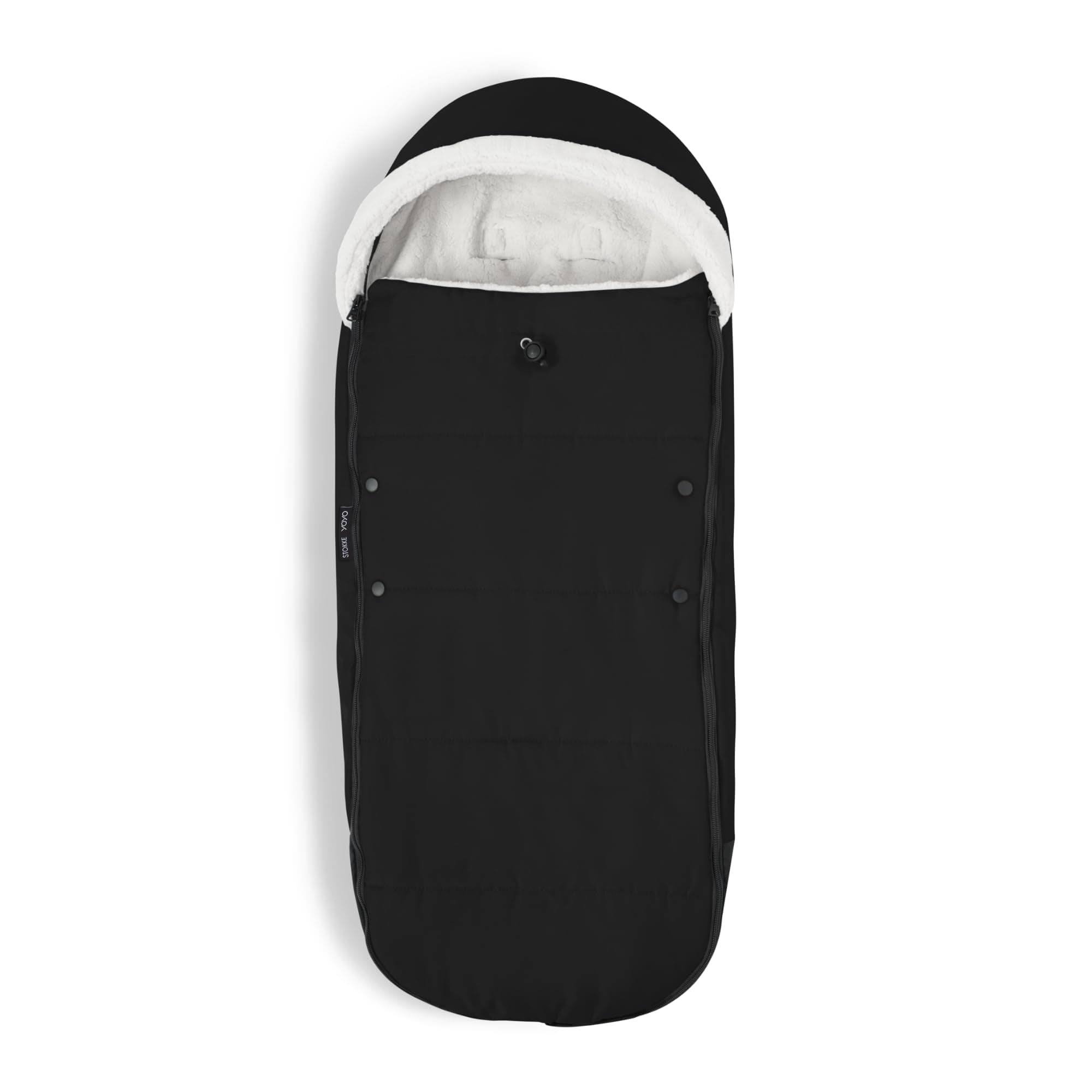 Stokke YOYO Footmuff, Black - Sherpa Lining & Fleece Hood with Drawstring to Keep Baby Warm - Includes Carrying Bag - Machine Washable