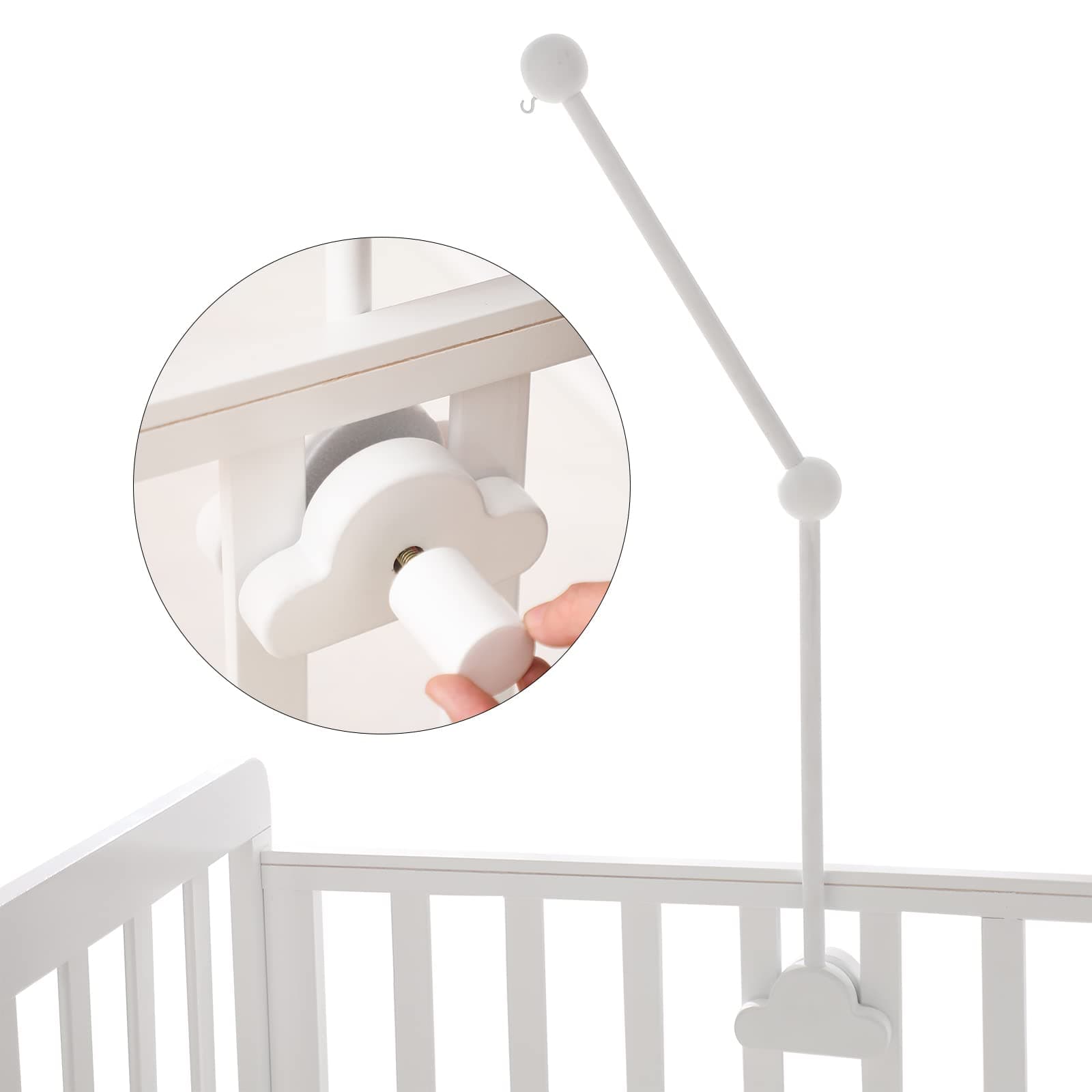 Crib Mobile Arm Wooden Mobile for Crib Arm 27 Inch Baby Crib Mobile Arm for Hanging Baby Toys 100% Natural Beech Wood Mobile Crib Arm with Strong Anti Slip Attachment Crib Mobile Arm for Nursery Décor (Cloud)