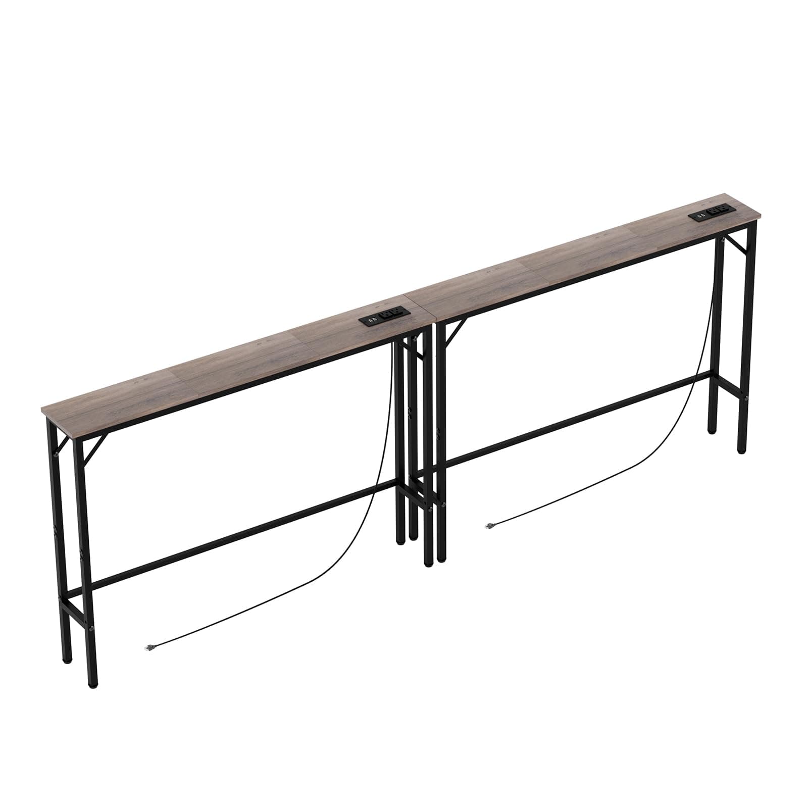 Aduanbang 78.7 inch Narrow Console Table with Outlet, Sofa Table Set of 2, Behind Couch Table, Long Entryway Tables with Charging Station, for Living Room, Rustic Brown