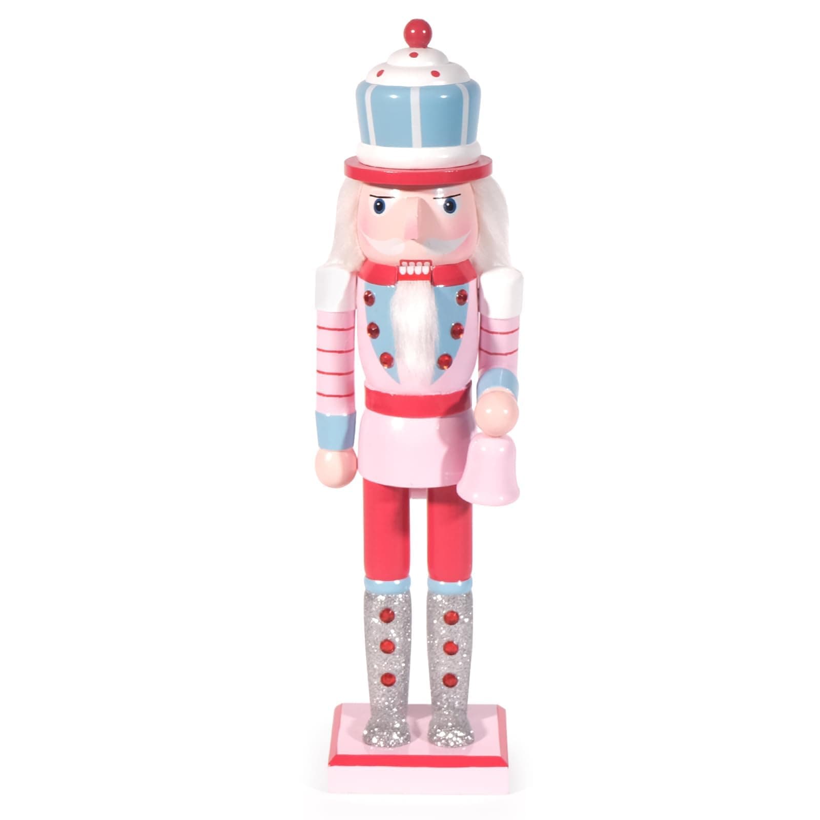 LULU Deer Christmas Nutcracker Ornament ,14inch King Soldier Nutcracker Suitable for Table, Fireplace Decoration Christmas Party Supplies (Pink Holding Bell)