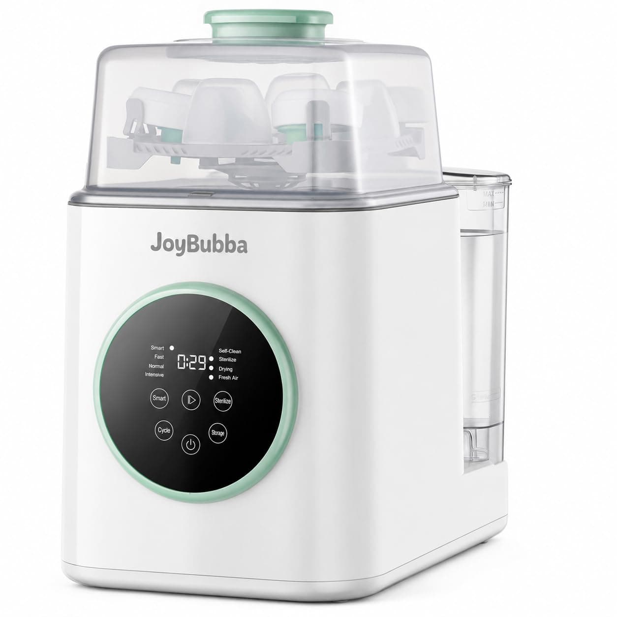 JOYBUBBA Baby Bottle Washer, Sterilizer and Dryer, 4-Bottle Capacity, All-in-One Cleaning Machine for Bottles, Pump Parts & Baby Essentials, Machine Replaces Brushes + Rack, 60 Bottle Washer Tablets