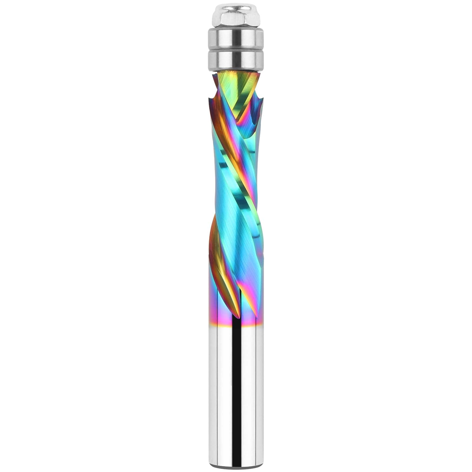 BINSTAK Compression Spiral Flush Trim Router Bit 1/2" Shank, Extra Long 4", Solid Carbide Flush Trim Router Bits Spiral CNC Router Bbit with Bearing for Trimming Wood Veneer Acrylic