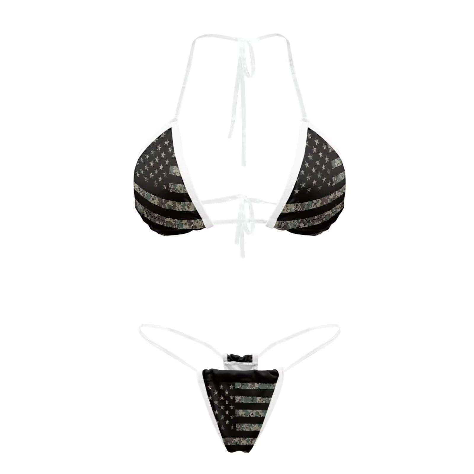 Pzuqiu Retro America Flag Triangle Bikini Sets for Women Halter String Bikini Set Sexy Thong Cheeky Two Piece Swimsuits Bathing Swimwear for Girls Teens Juniors Ladies Moms