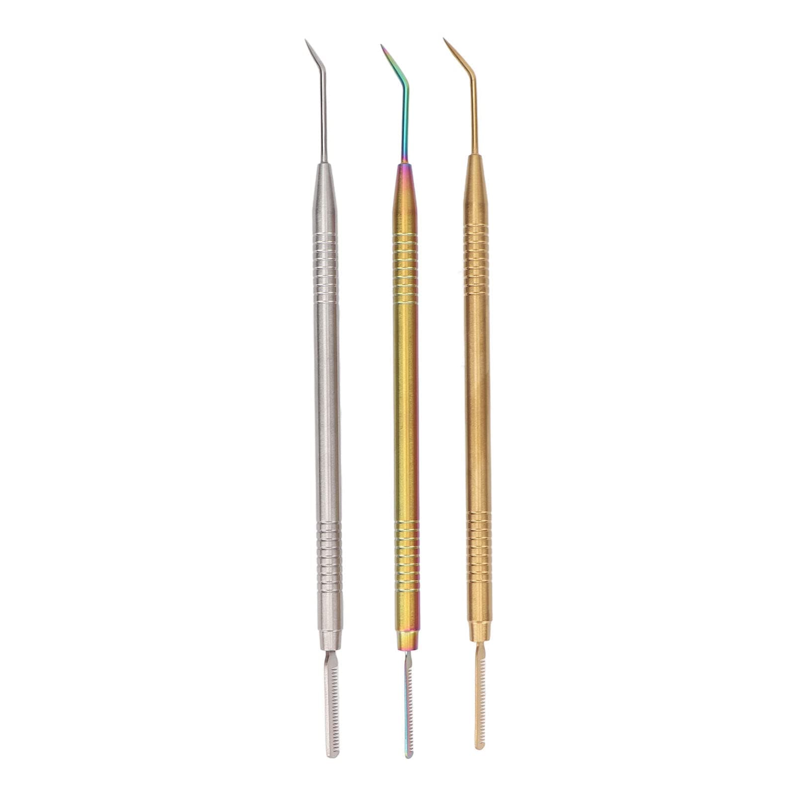 3 PCS Lash Lift Perm Tools, Professional Eyelash Lift Brush with Double Headed Comb and Pick, Stainless Steel Lash Curling Kit for Tinting Extensions in Gold Silver