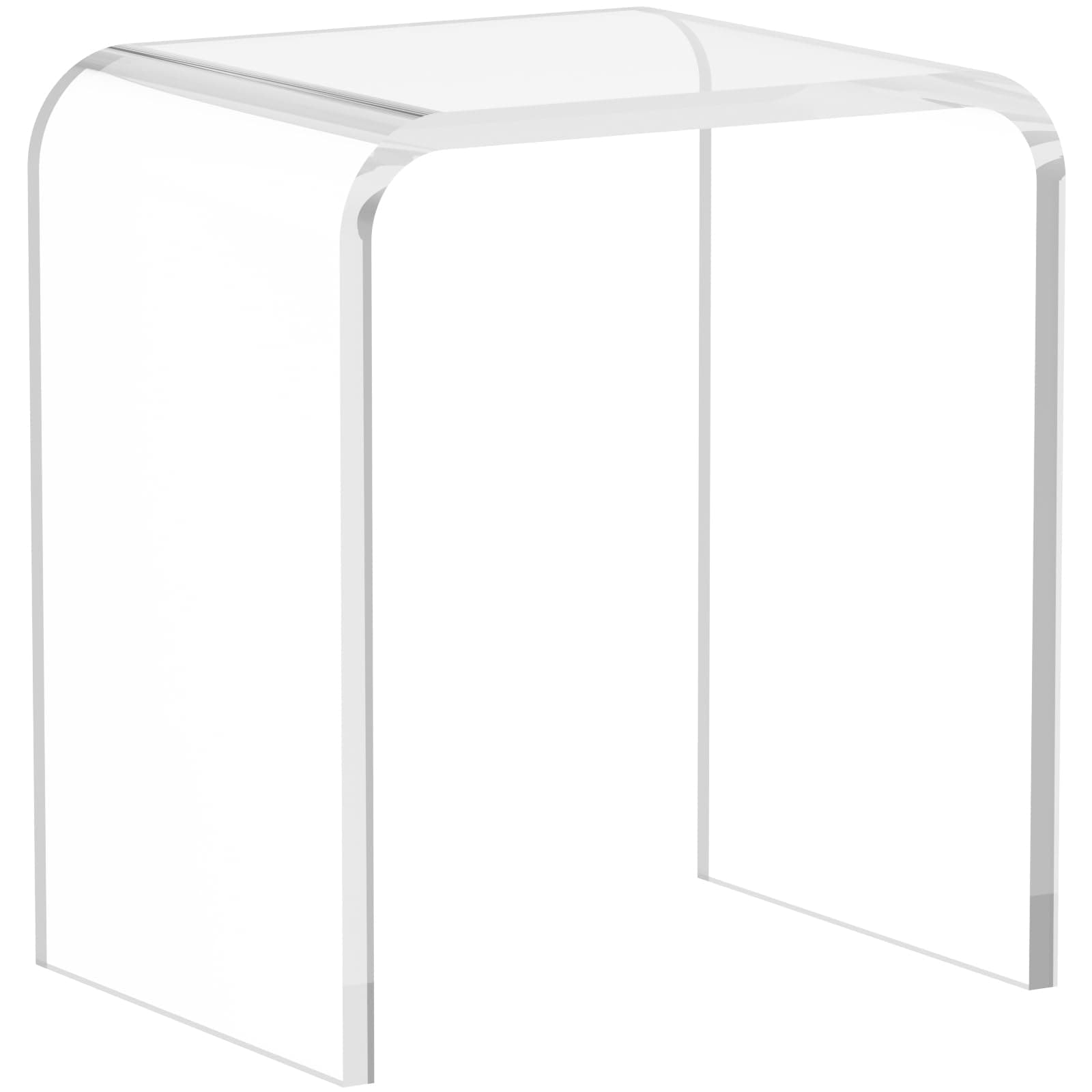 VDGPWA U-Shape Acrylic Side Table,16" L x 12" W x 18" H x 3/5" Thick Clear End Table,Transparent Nightstand and Stool with Waterfall Edges,Modern Lucite Side Table for Living Room