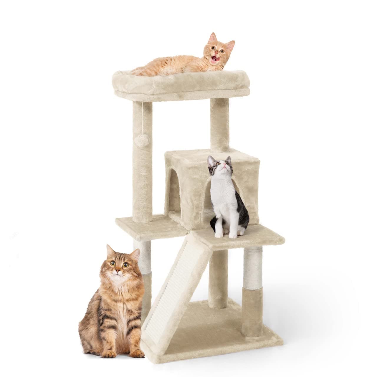 CAPHAUS Cat Climbing Tower with Widened Perch, Modern Activity Tall Cat Tree for Large Cats or Kittens, Cute Multi-Level Cat Tree with Hammock, Scratching Posts, Small Cat Cave Condo