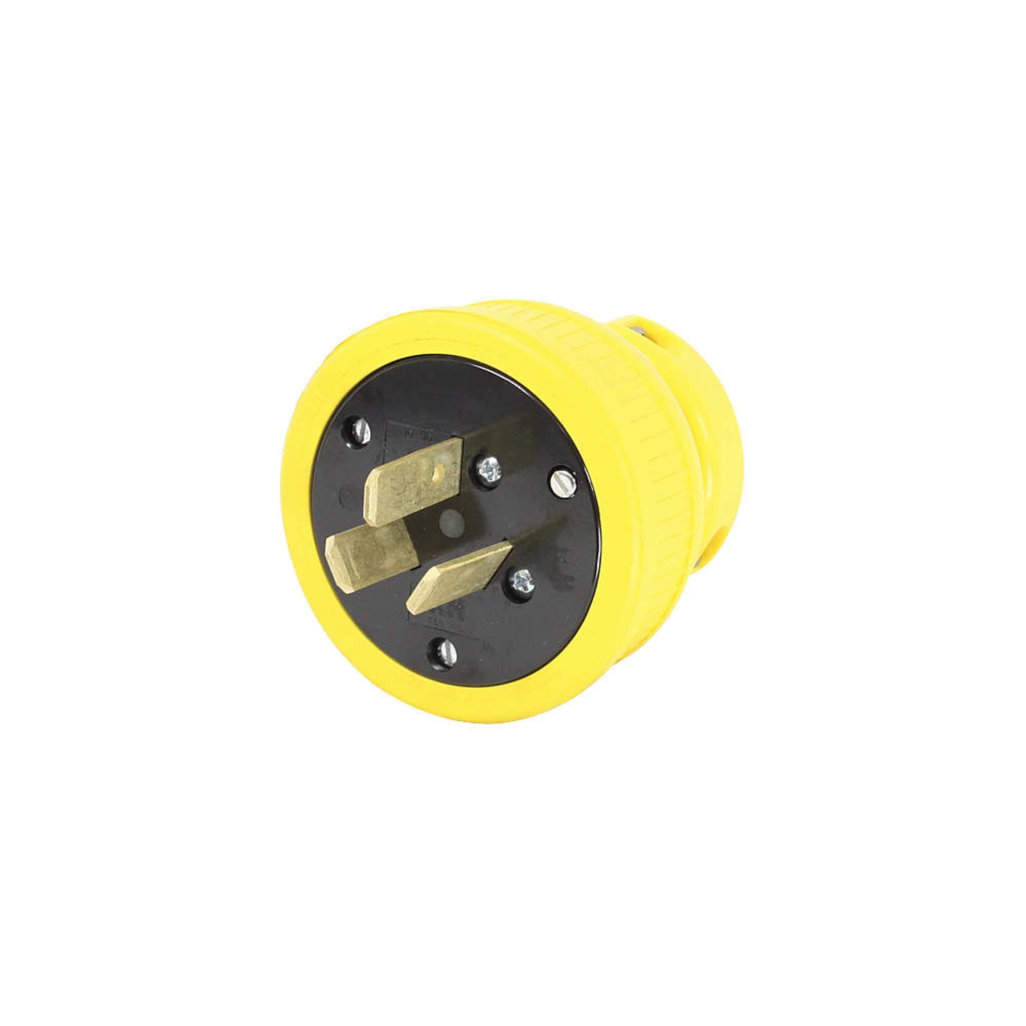 KH Industries P1050DF Rubber/Polycarbonate Rewireable Flip Seal Straight Blade Plug, 3 Pole/3 Wire, 50 amps, 125-250V AC, Yellow