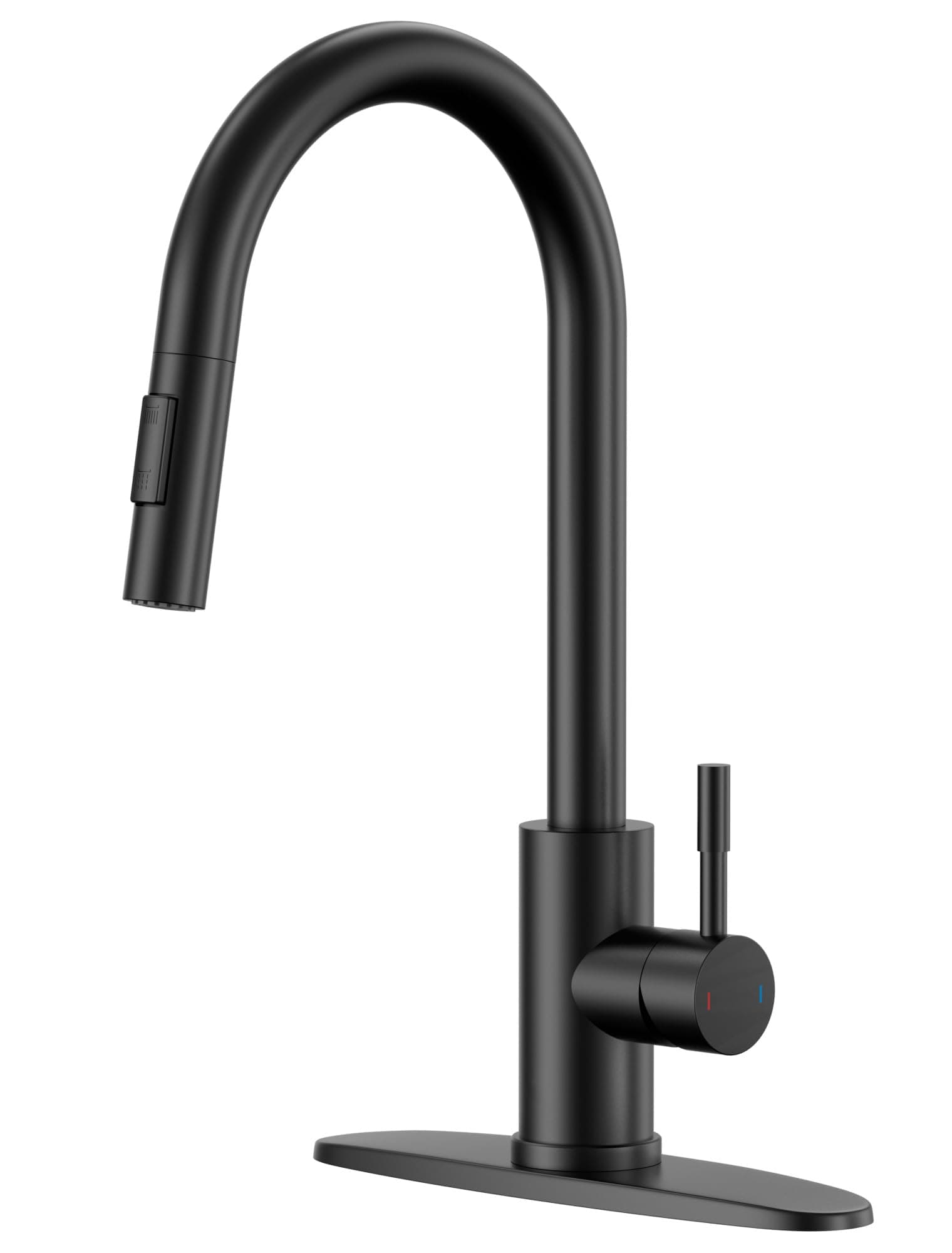 YUHUBY Kitchen Faucets with Pull Down Sprayer, Robinet de Cuisine, Sink Taps with Deck Plate, High Arc, Single Hole, Matte Black, Stainless Steel, Compatiable for Kitchen, RV, Bar, Laundry, Gooseneck