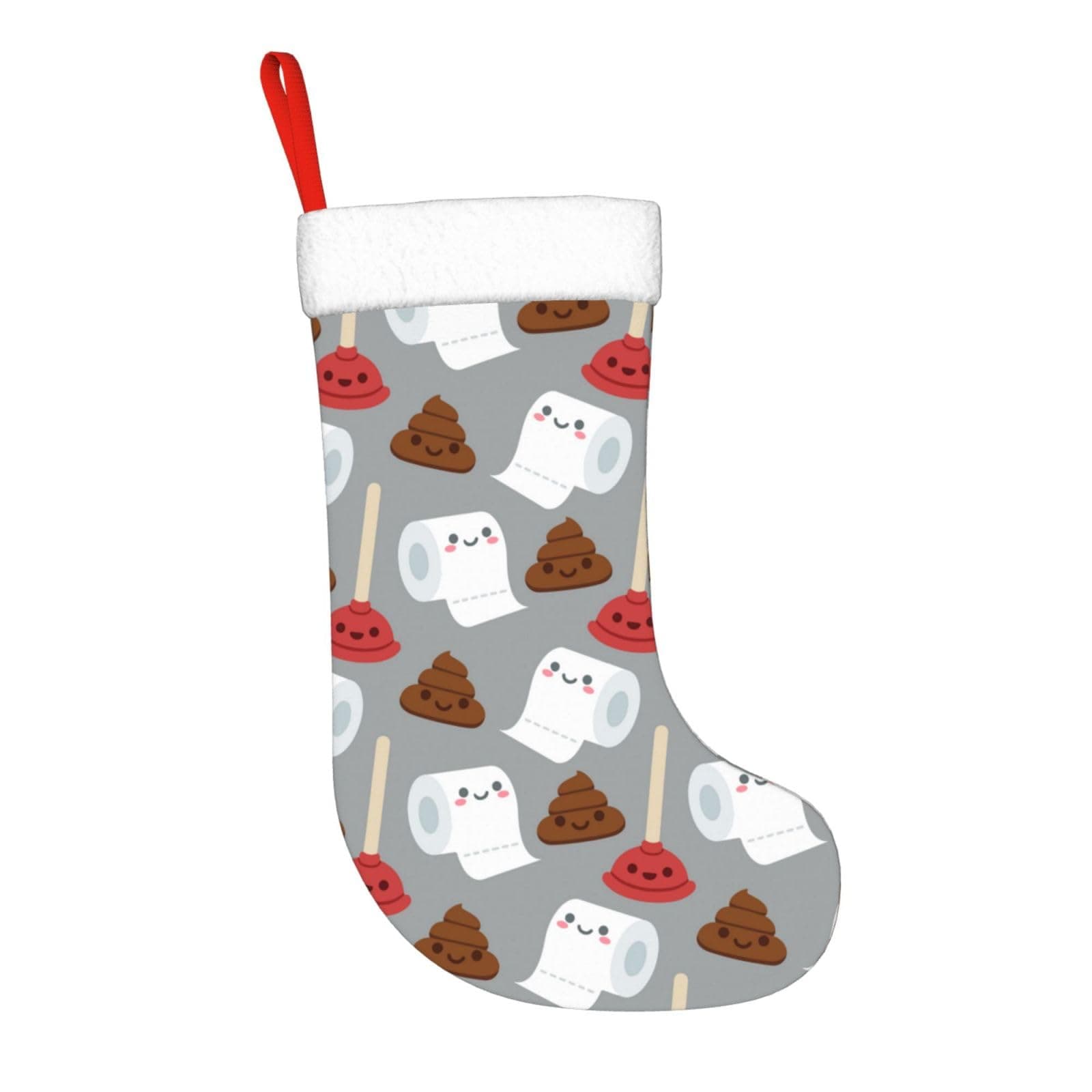 LDGSUPH Christmas Stocking 17.7 Inch Cute Poop and Toilet Paper Pattern Christmas Mantel Stocking Fireplace Hanging Xmas Decorations for Family Holiday Season Party Decor