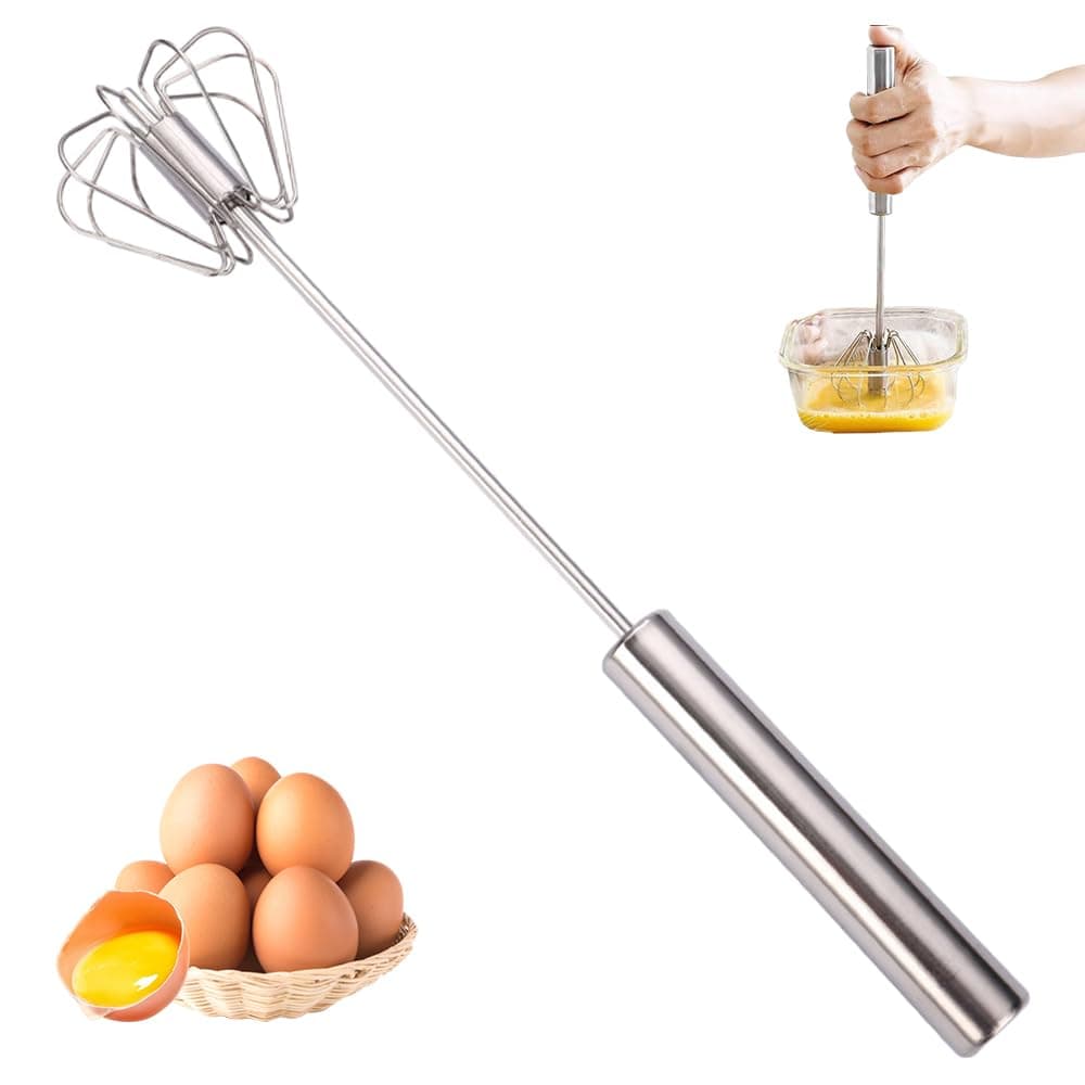 Gasuio Whizzy Whisk, 2024 New Stainless Steel Semi-Automatic Whisk, Rotatable Hand Push Whisk Blender Automatic Whisk Mixer Versatile Mixer Stirrer Tool for Cooking Kitchen Home Egg Milk (12 Inches)