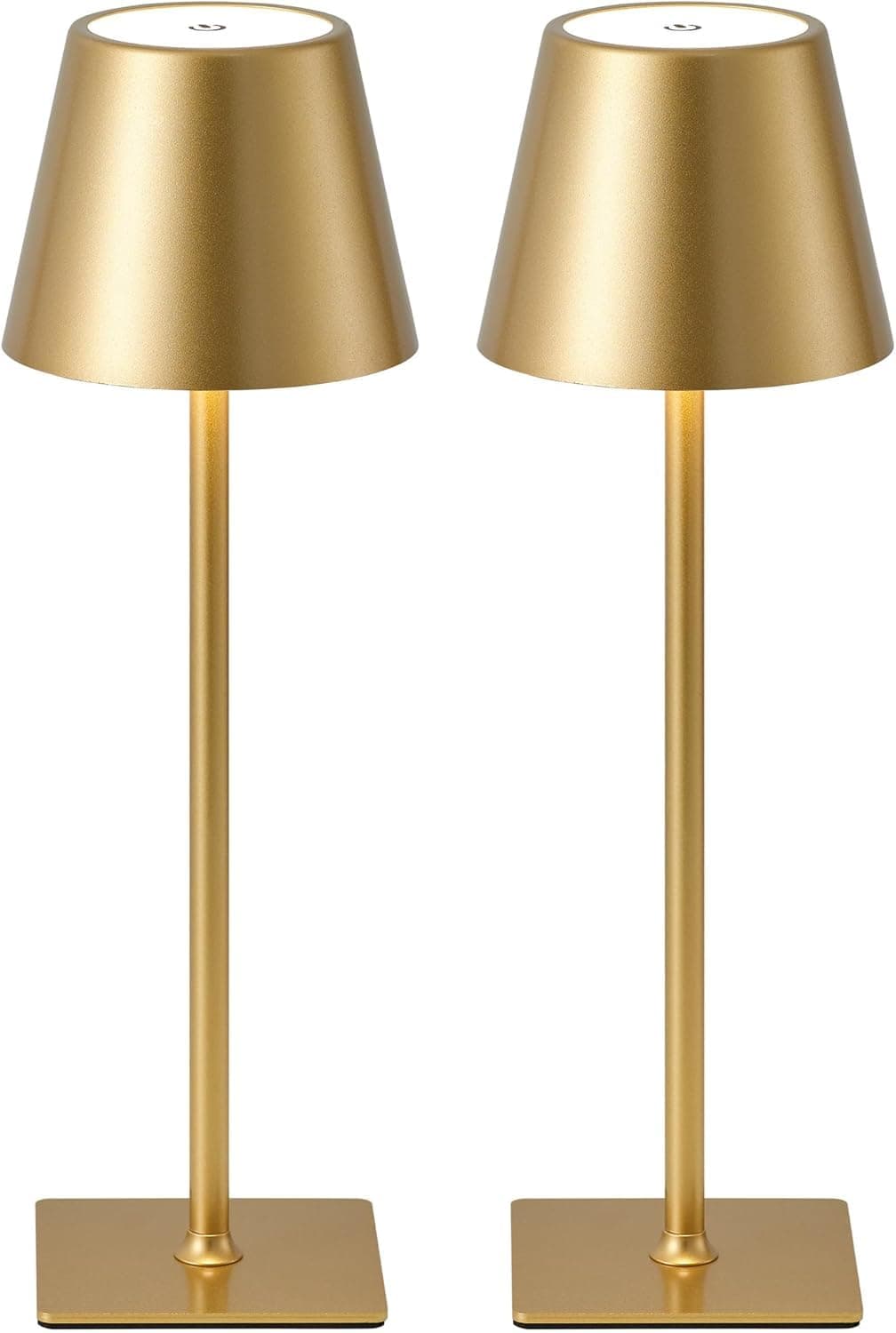 Ophouliy 2 Pack Cordless Table Lamps, Battery Operated LED Rechargeable Desk Lamps with 3 Color Stepless Dimmable, IP54 Waterproof Portable for Patio Bar Restaurants Bedroom Bedside (Coated Gold)