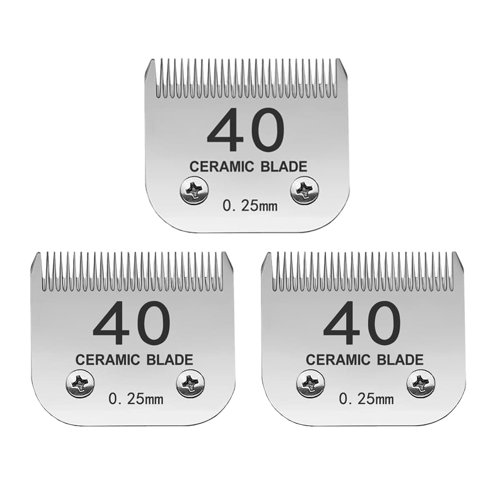 TRAH 40# Detachable Pet Dog Grooming Ceramic Blades,Compatible with Andis Dog Clippers,Most A5, KM Series Clippers,Detachable Ceramic Blade,Size-40#, 1/100-Inch Cut Length (0.25mm) Silver,3 Packs