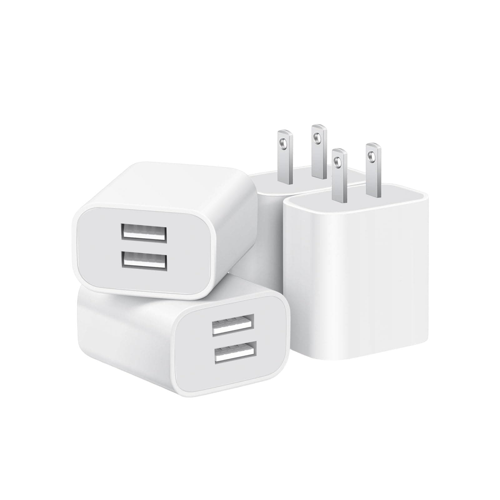 4 Pack USB Wall Charger, Dual Port Plug Adapter for Wall Outlet Charging Block, USB Power Adapter for iPhone 14/13/12/11 Pro/Pro Max, XS/XR/X, Galaxy, Pixel, Moto and Android Phones (White)