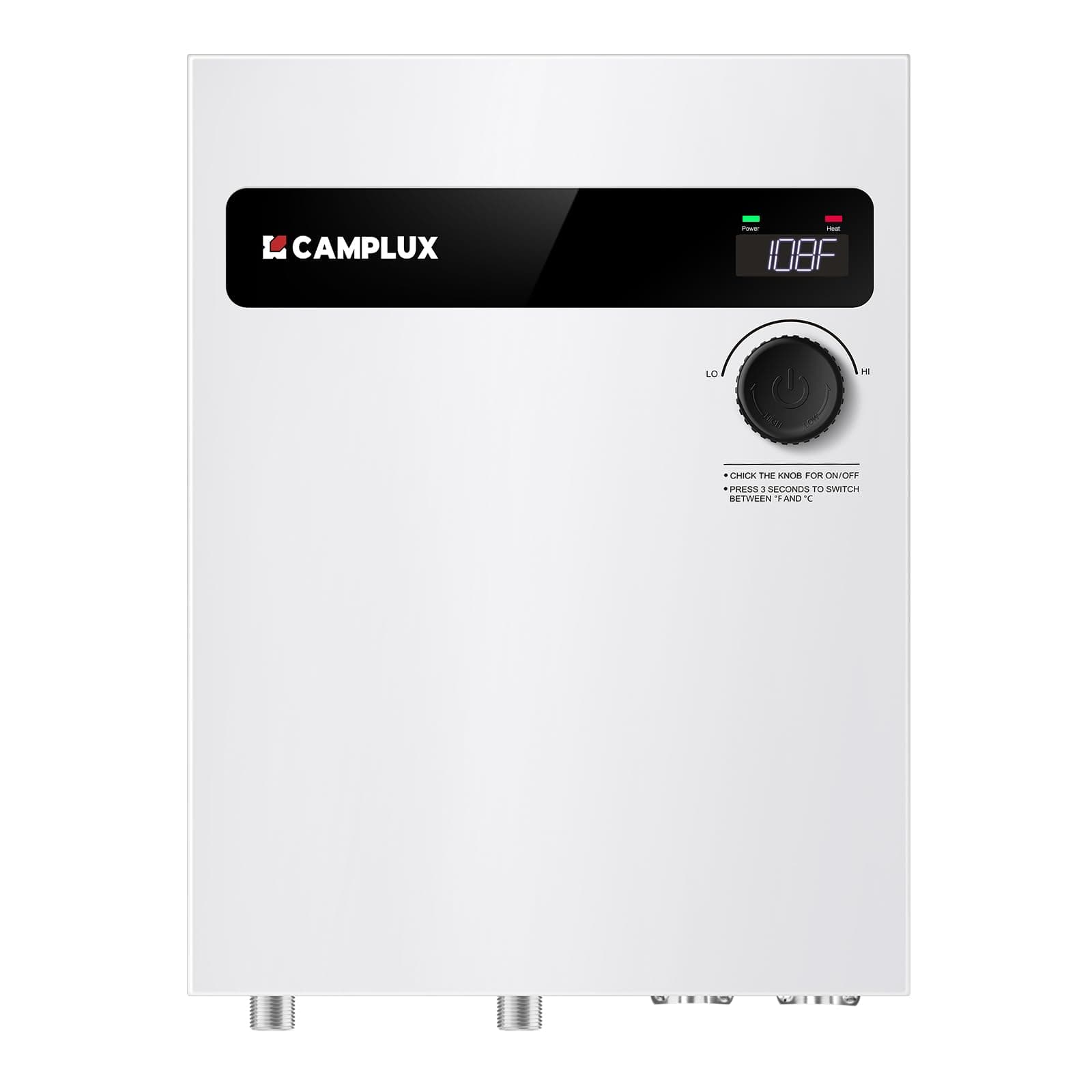 CAMPLUX Tankless Water Heater Electric 24kW 240 Volt, On Demand Instant Endless Hot Water Heater TEW24 with Digital Display Easy Installation, Save Sapce to Install Anywhere