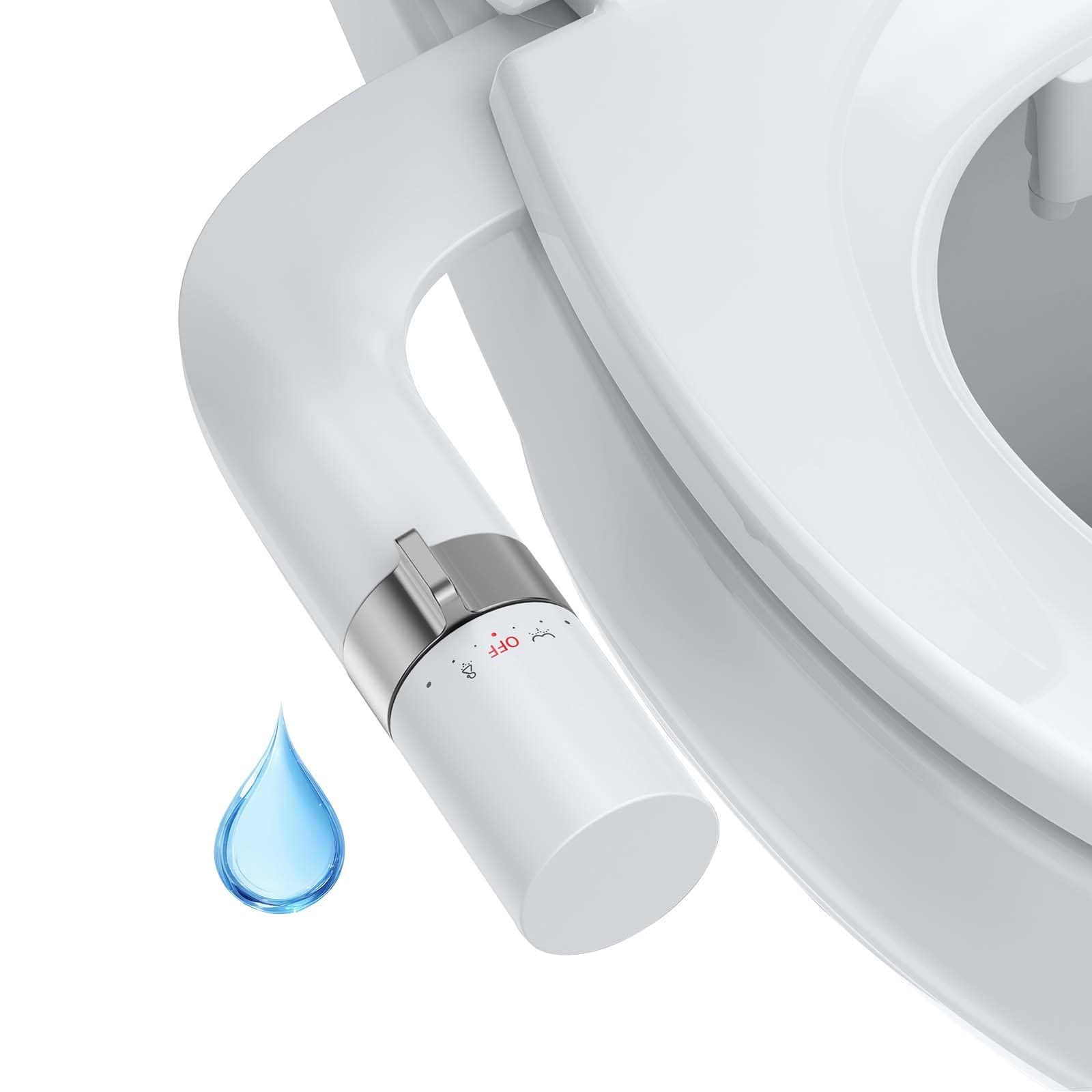 Homfan Bidet for Toilet with Non-Electric Dual Nozzle (Feminine & Rear Wash), Fresh Cold Water Ultra-Slim Bidet Toilet Seat Attachment, Easy to Install, Adjustable Water Pressure, Chrome